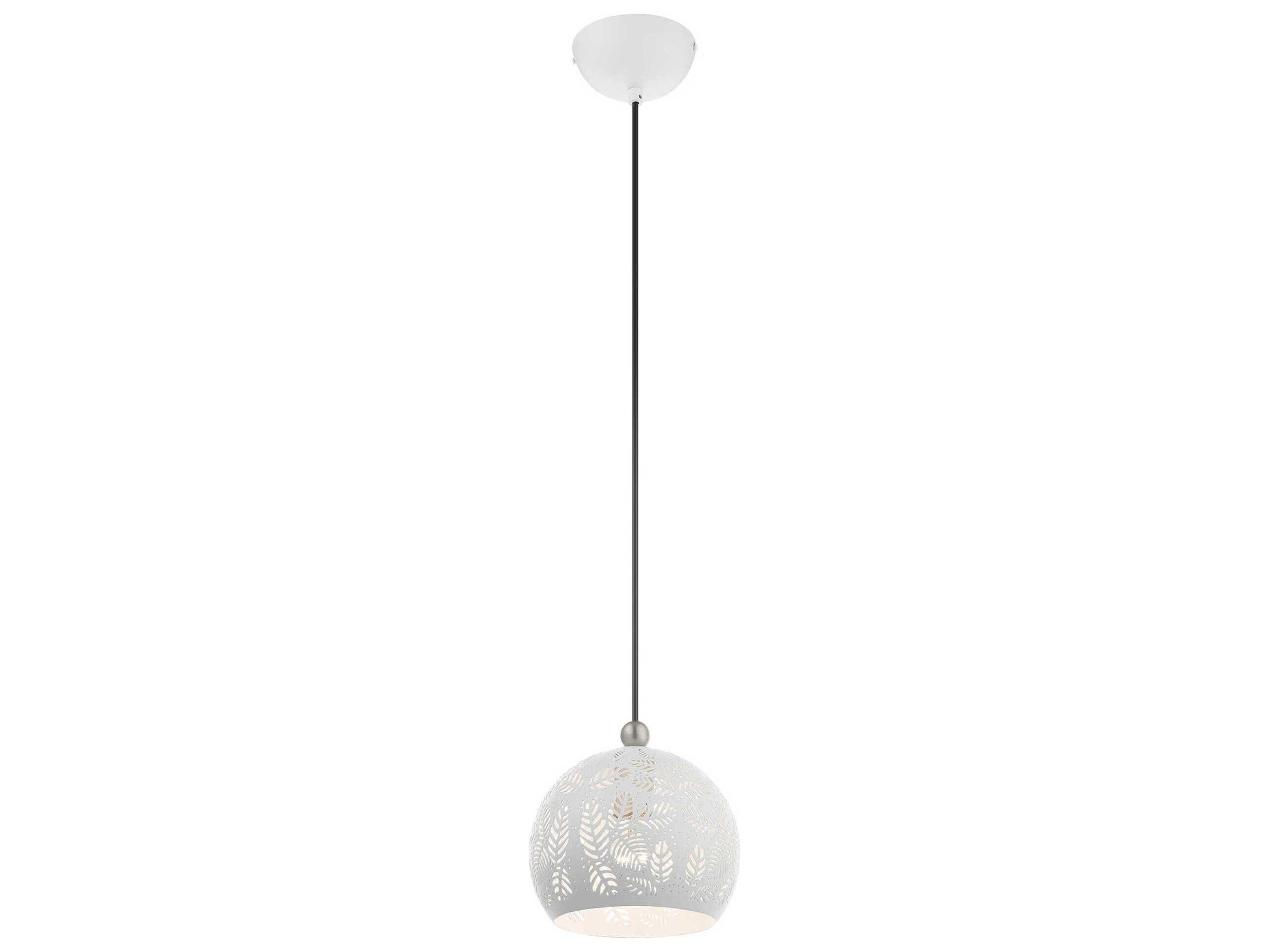 Livex Lighting Chantily 1-Light White Brushed Nickel Round Mini Pendant