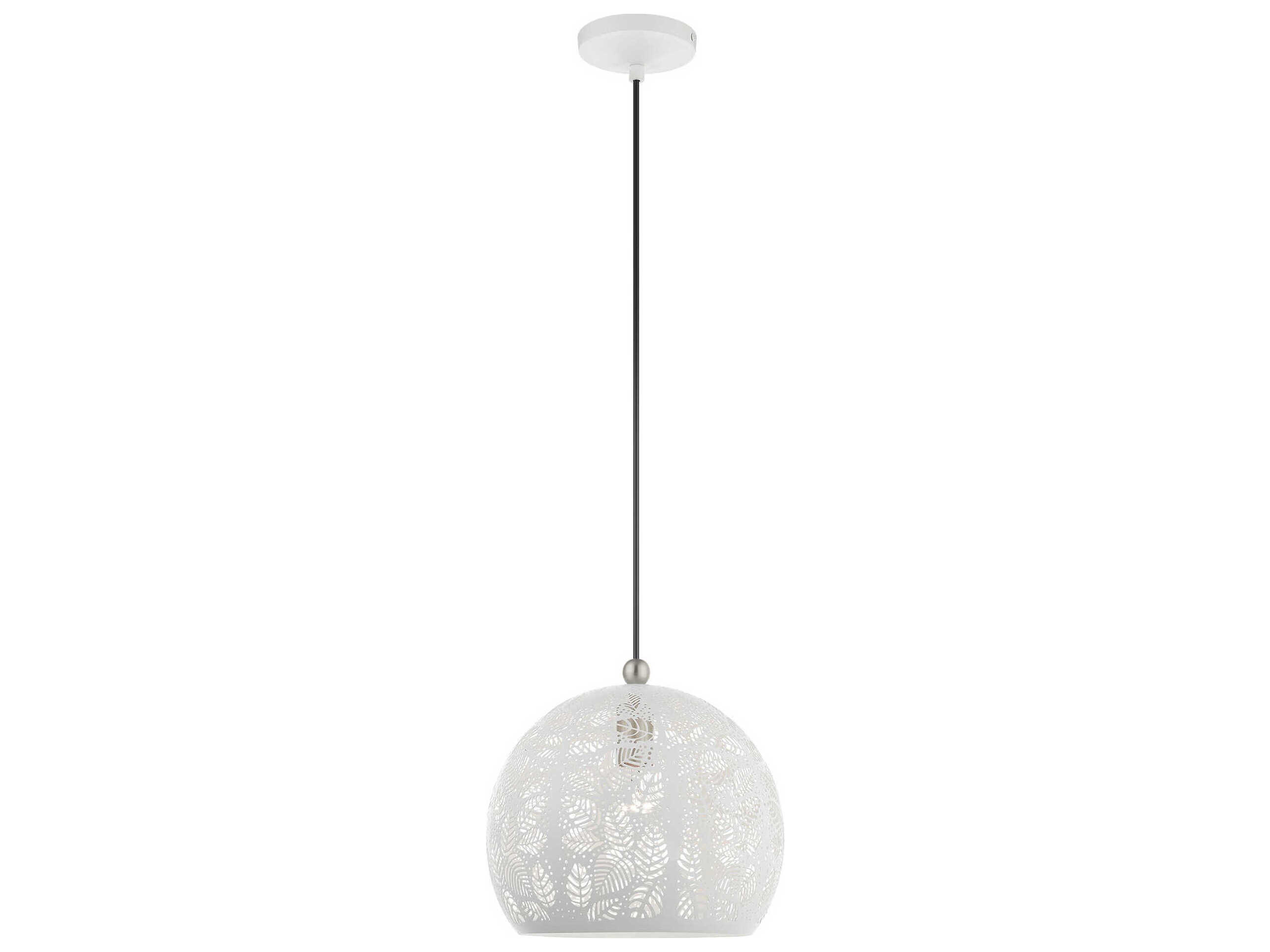 Livex Lighting Chantily 1-Light White Brushed Nickel Round Mini Pendant