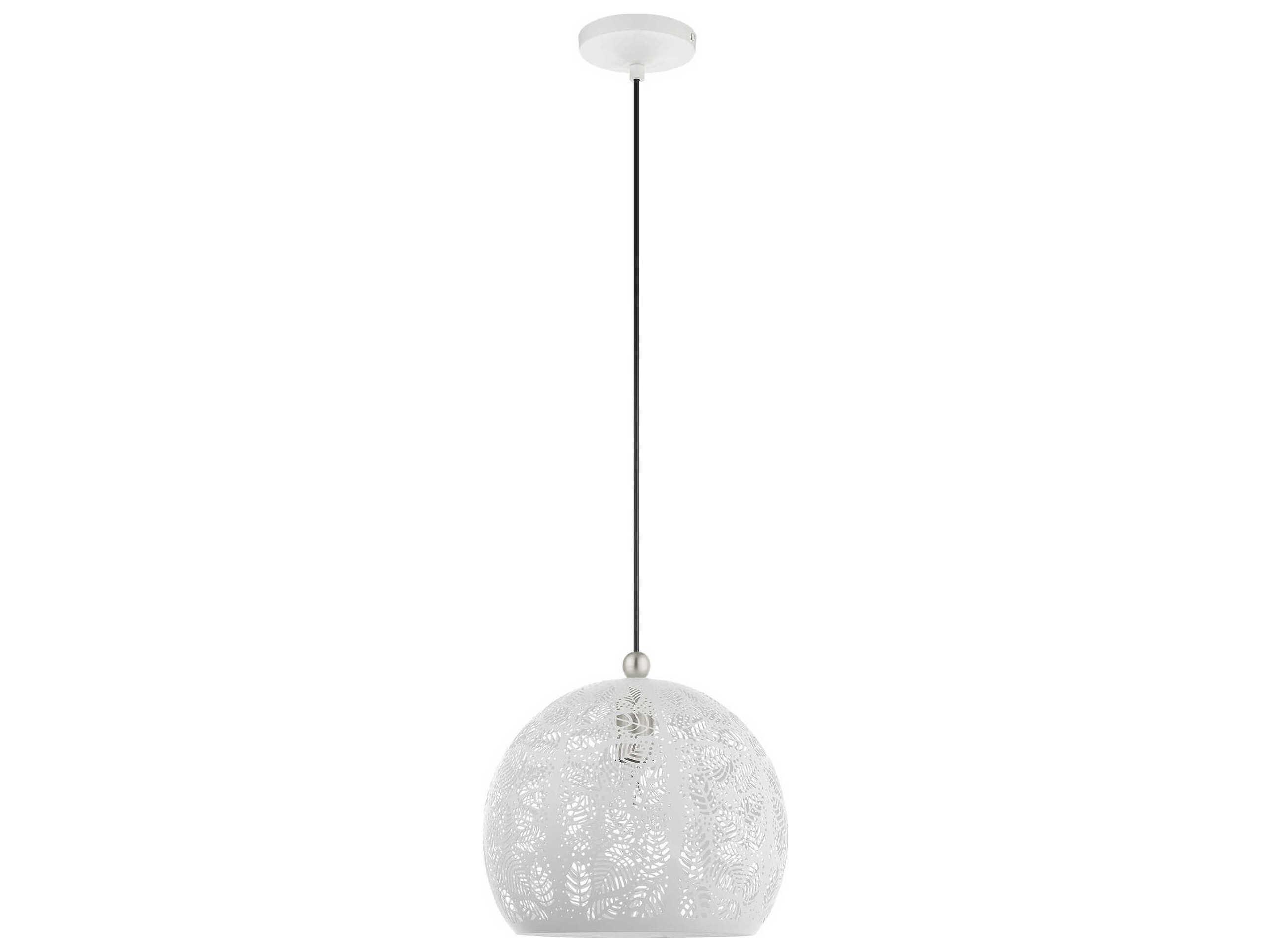 Livex Lighting Chantily 1-Light White Brushed Nickel Round Mini Pendant