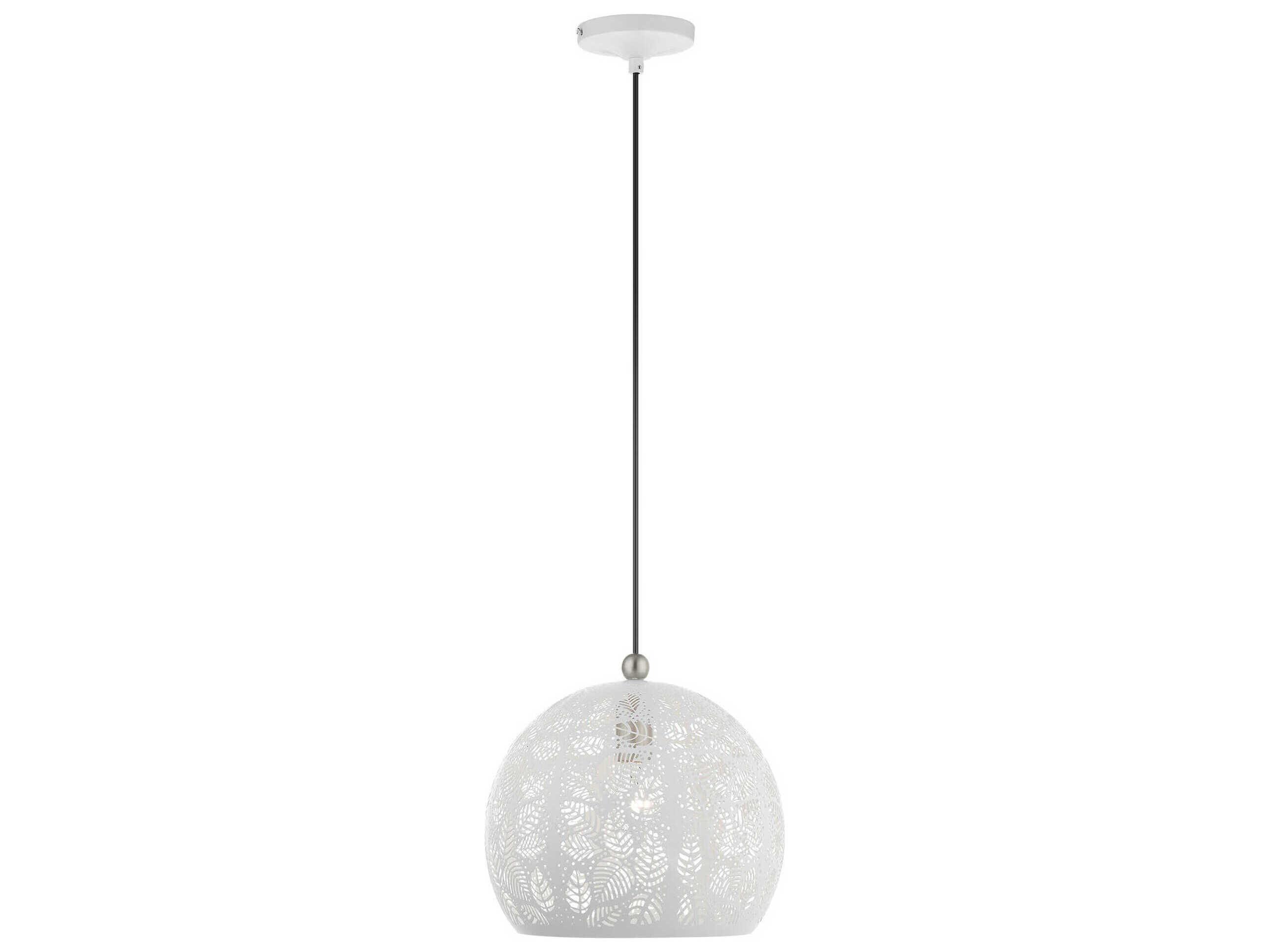 Livex Lighting Chantily 1-Light White Brushed Nickel Round Mini Pendant