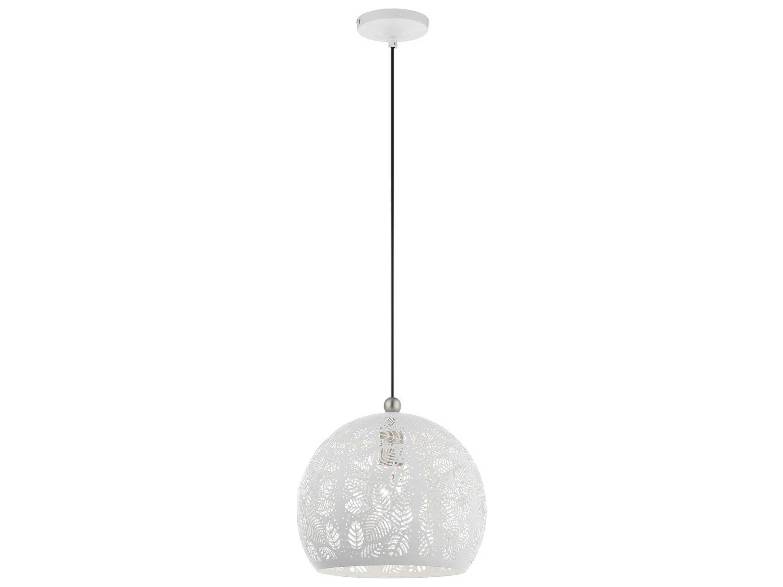 Livex Lighting Chantily 1-Light White Brushed Nickel Round Mini Pendant
