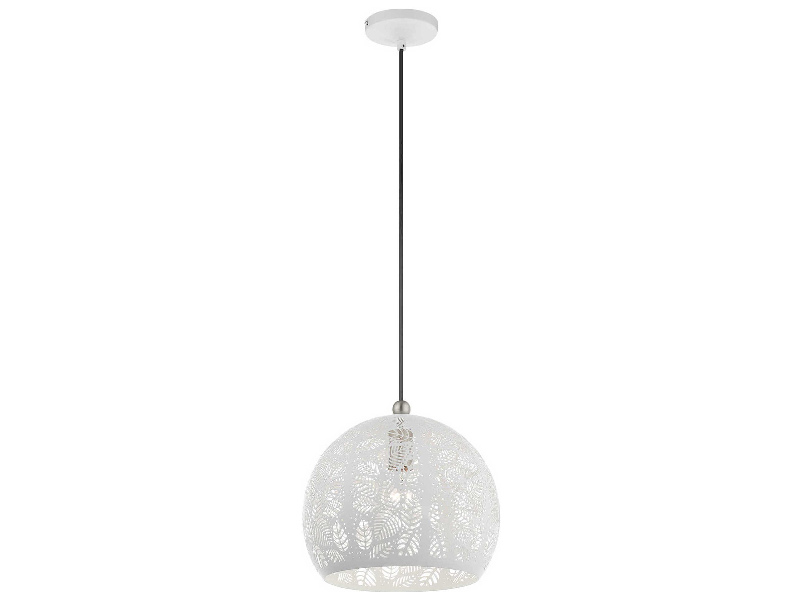 Livex Lighting Chantily 1-Light White Brushed Nickel Round Mini Pendant