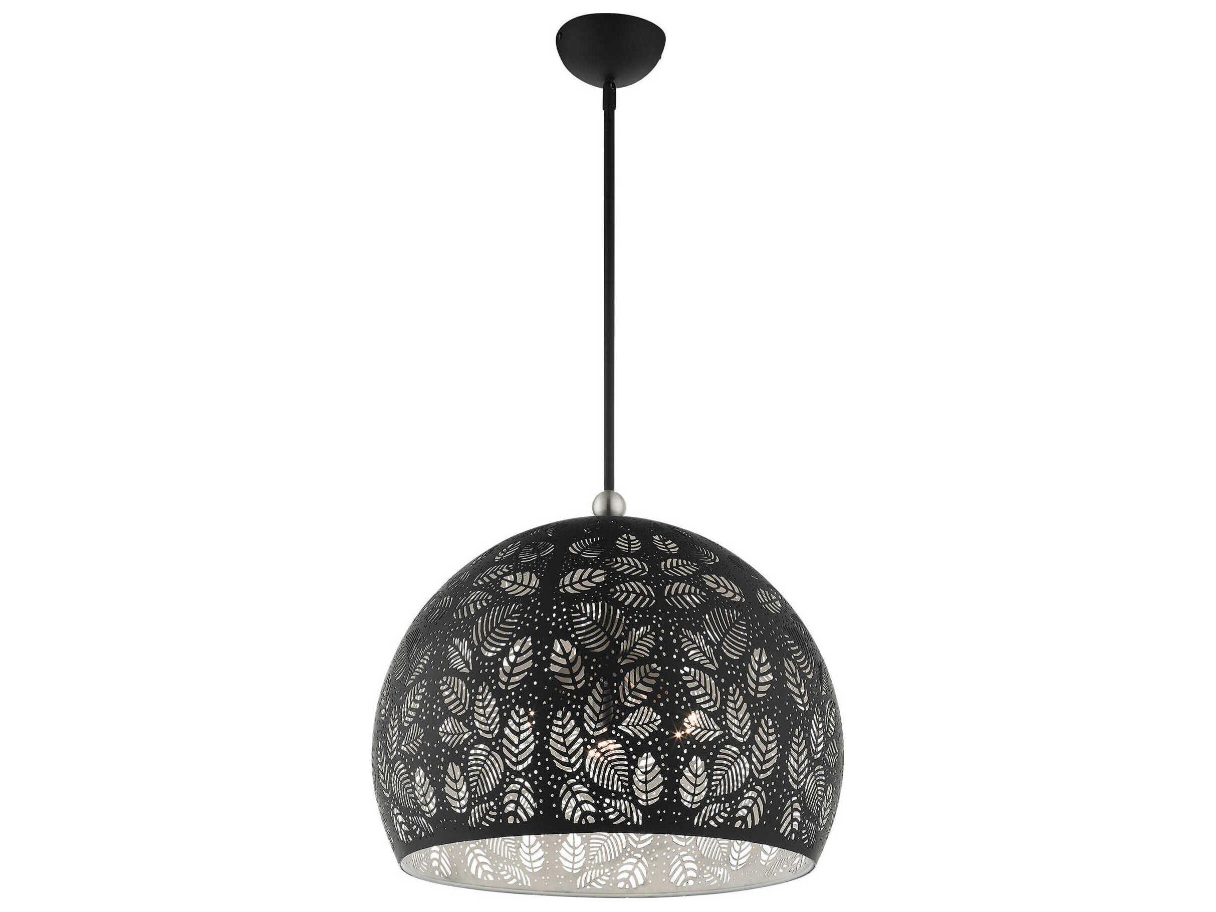 Livex Lighting Chantily 3-Light Black Brushed Nickel Round Pendant