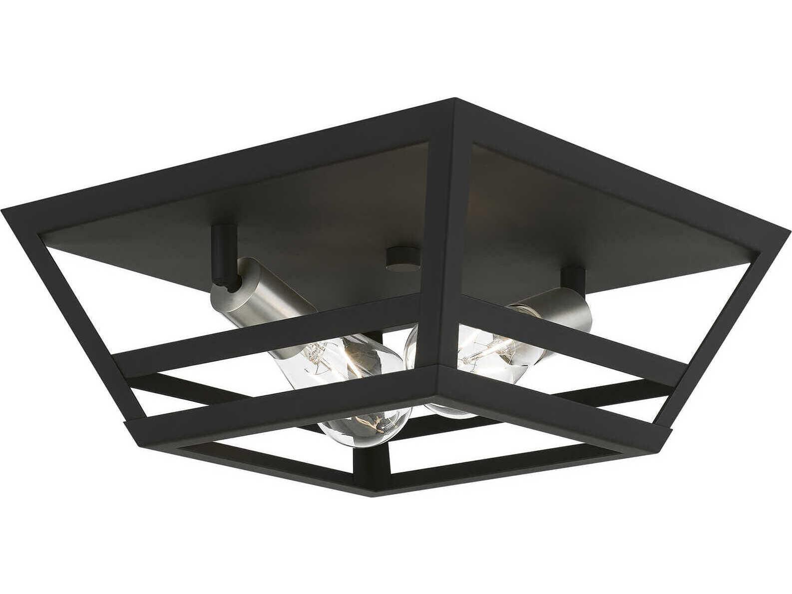Livex Lighting Schofield 2-Light Black Brushed Nickel Geometric Flush Mount