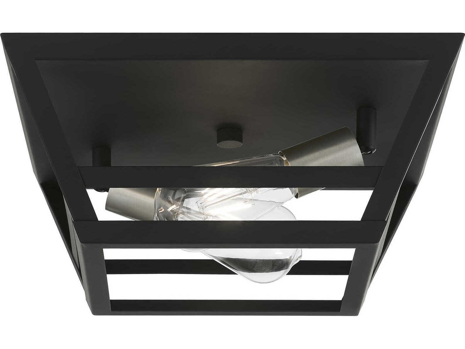 Livex Lighting Schofield 2-Light Black Brushed Nickel Geometric Flush Mount