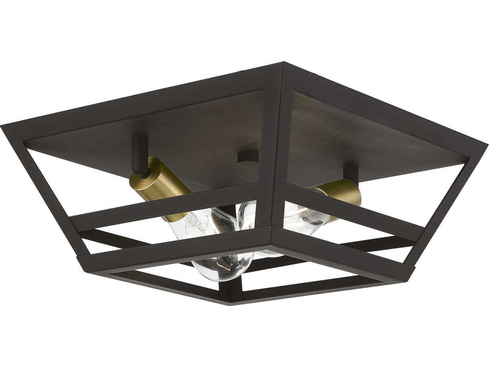 Livex Lighting Schofield 2-Light Bronze Antique Brass Geometric Flush Mount