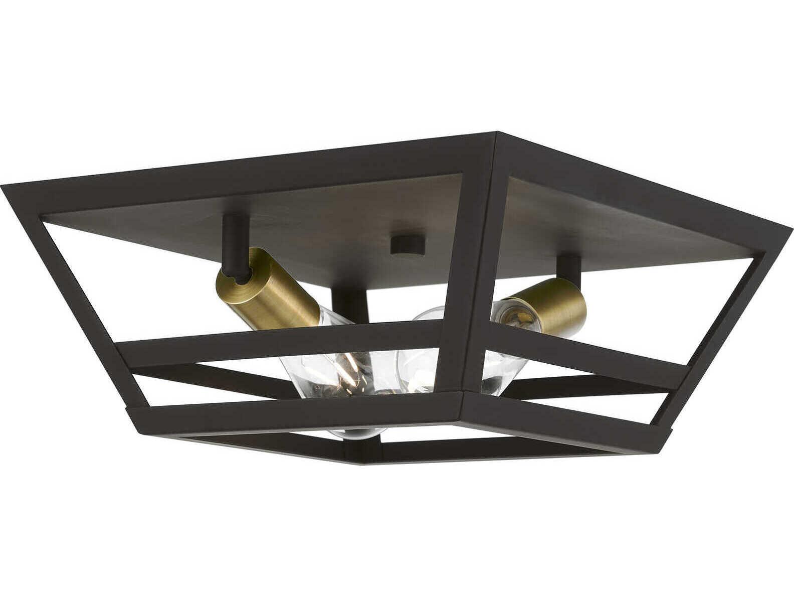 Livex Lighting Schofield 2-Light Bronze Antique Brass Geometric Flush Mount
