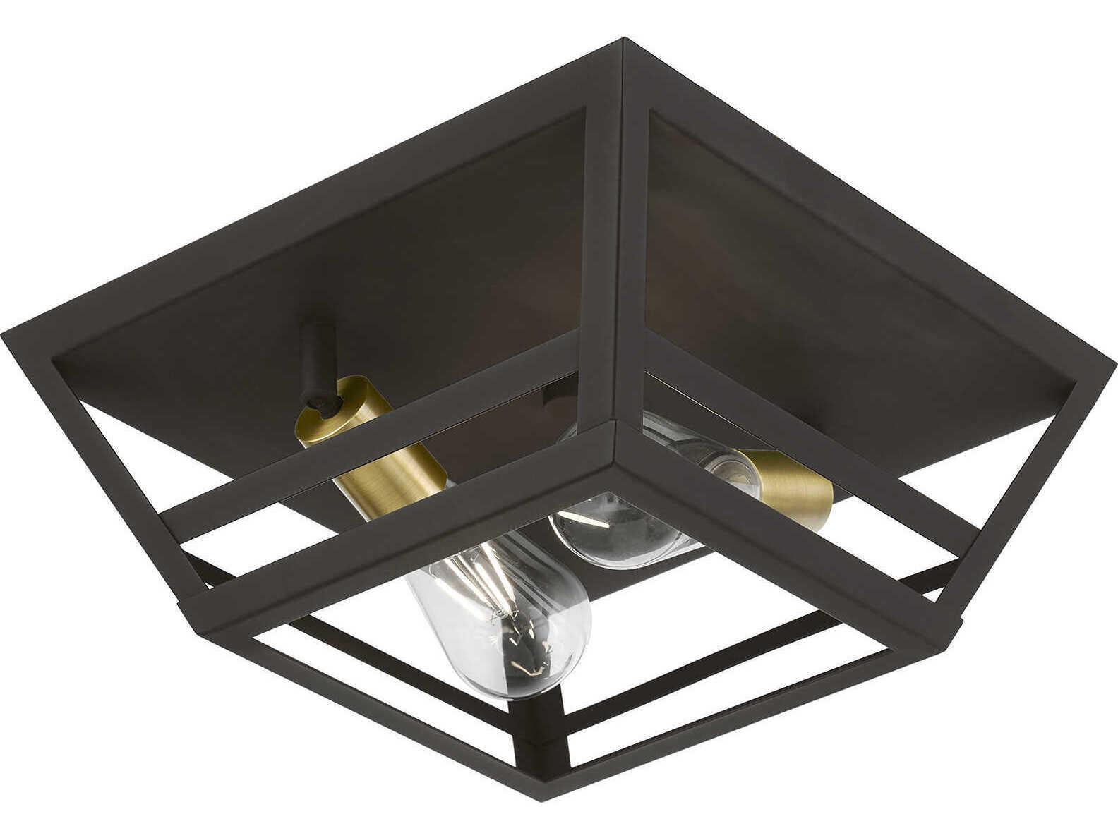 Livex Lighting Schofield 2-Light Bronze Antique Brass Geometric Flush Mount
