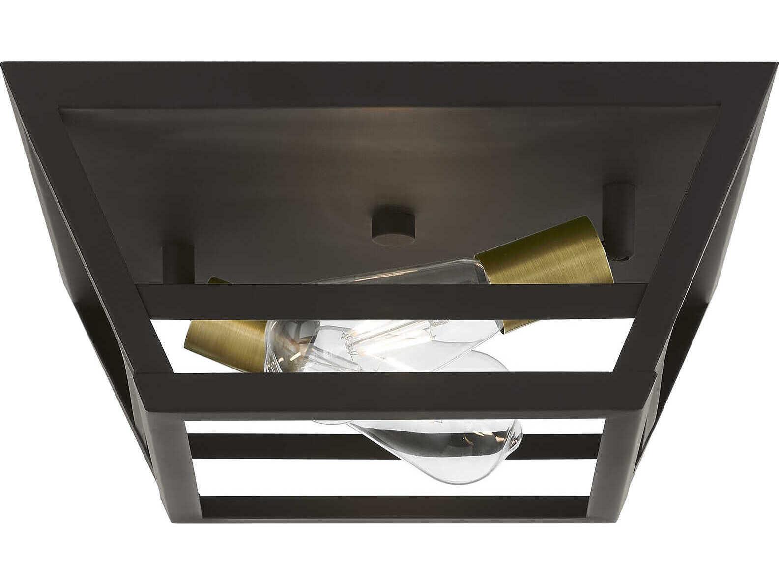 Livex Lighting Schofield 2-Light Bronze Antique Brass Geometric Flush Mount