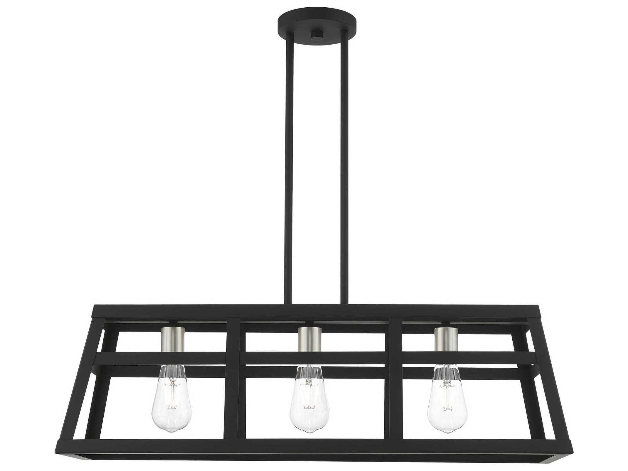 Livex Lighting Schofield 3-Light Black Brushed Nickel Geometric Linear Island Pendant