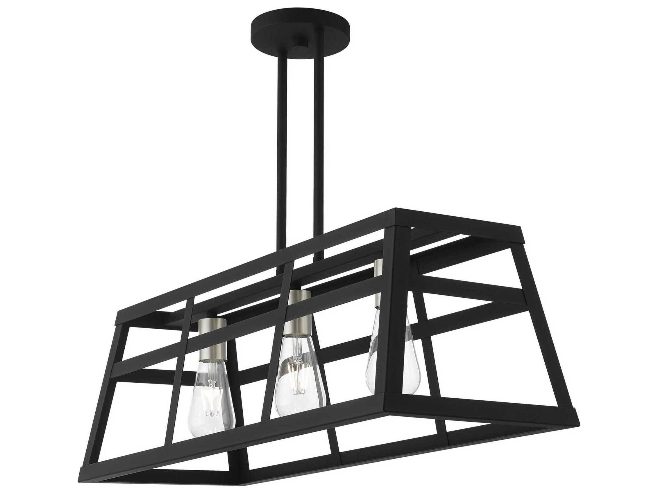 Livex Lighting Schofield 3-Light Black Brushed Nickel Geometric Linear Island Pendant