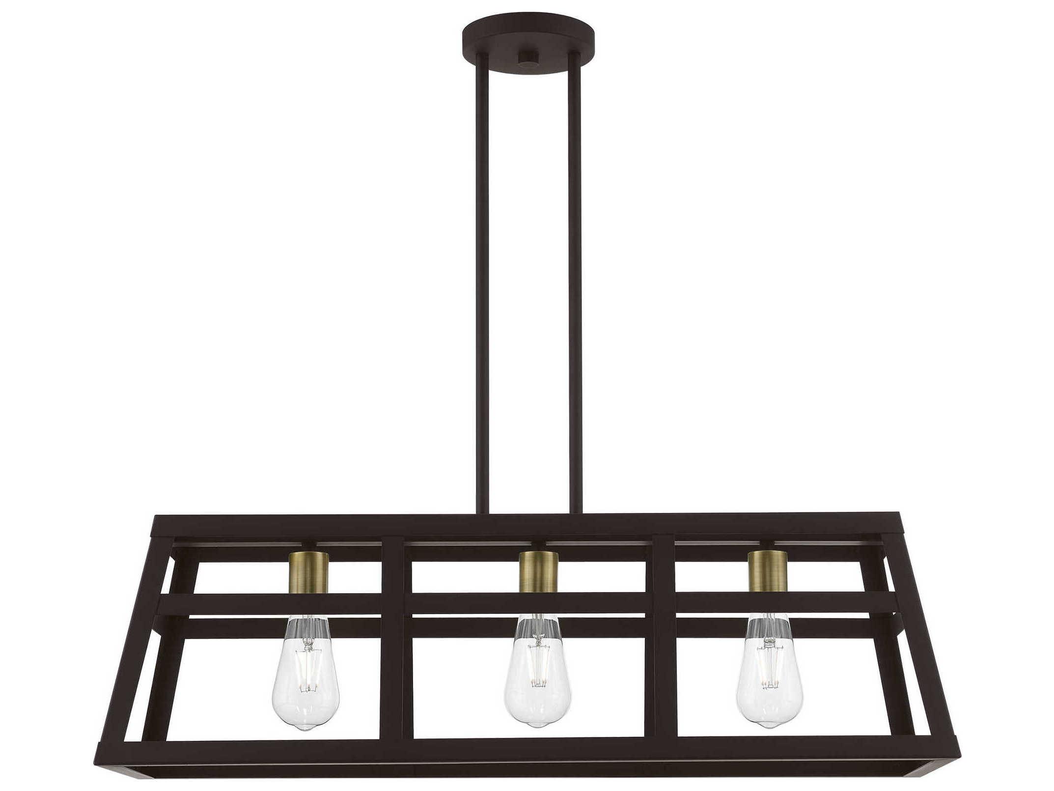 Livex Lighting Schofield 3-Light Bronze Antique Brass Geometric Linear Island Pendant