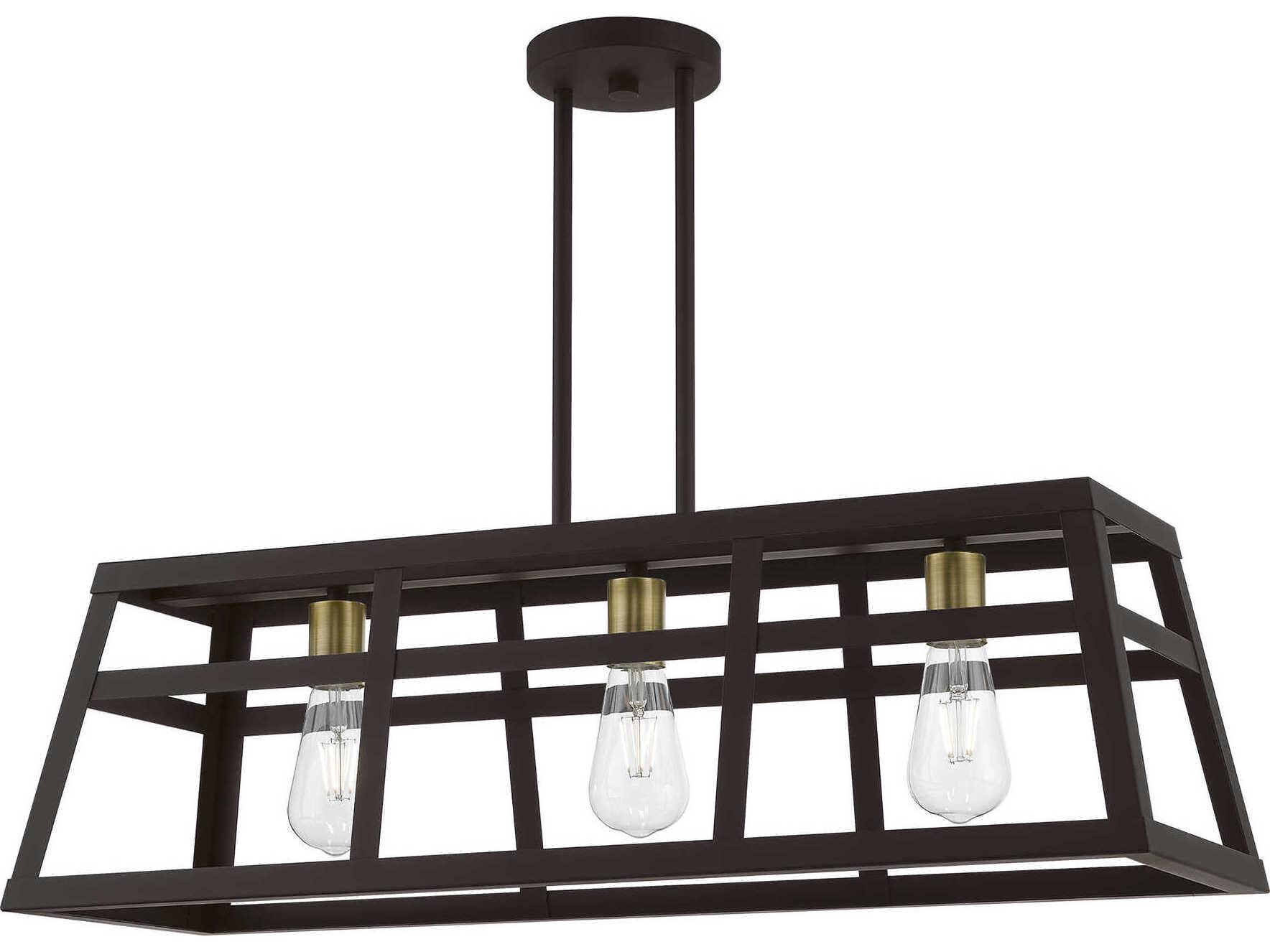 Livex Lighting Schofield 3-Light Bronze Antique Brass Geometric Linear Island Pendant