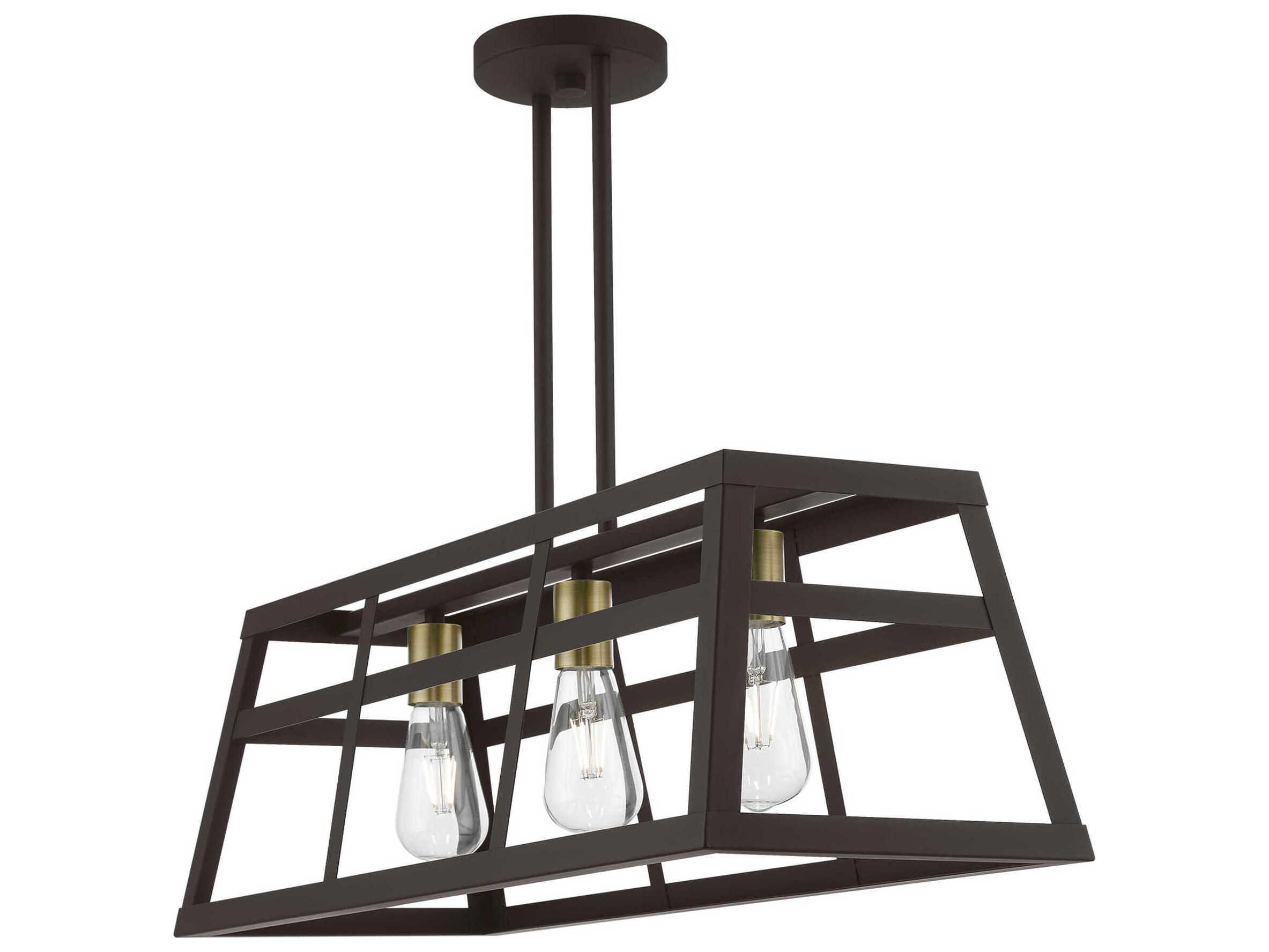 Livex Lighting Schofield 3-Light Bronze Antique Brass Geometric Linear Island Pendant