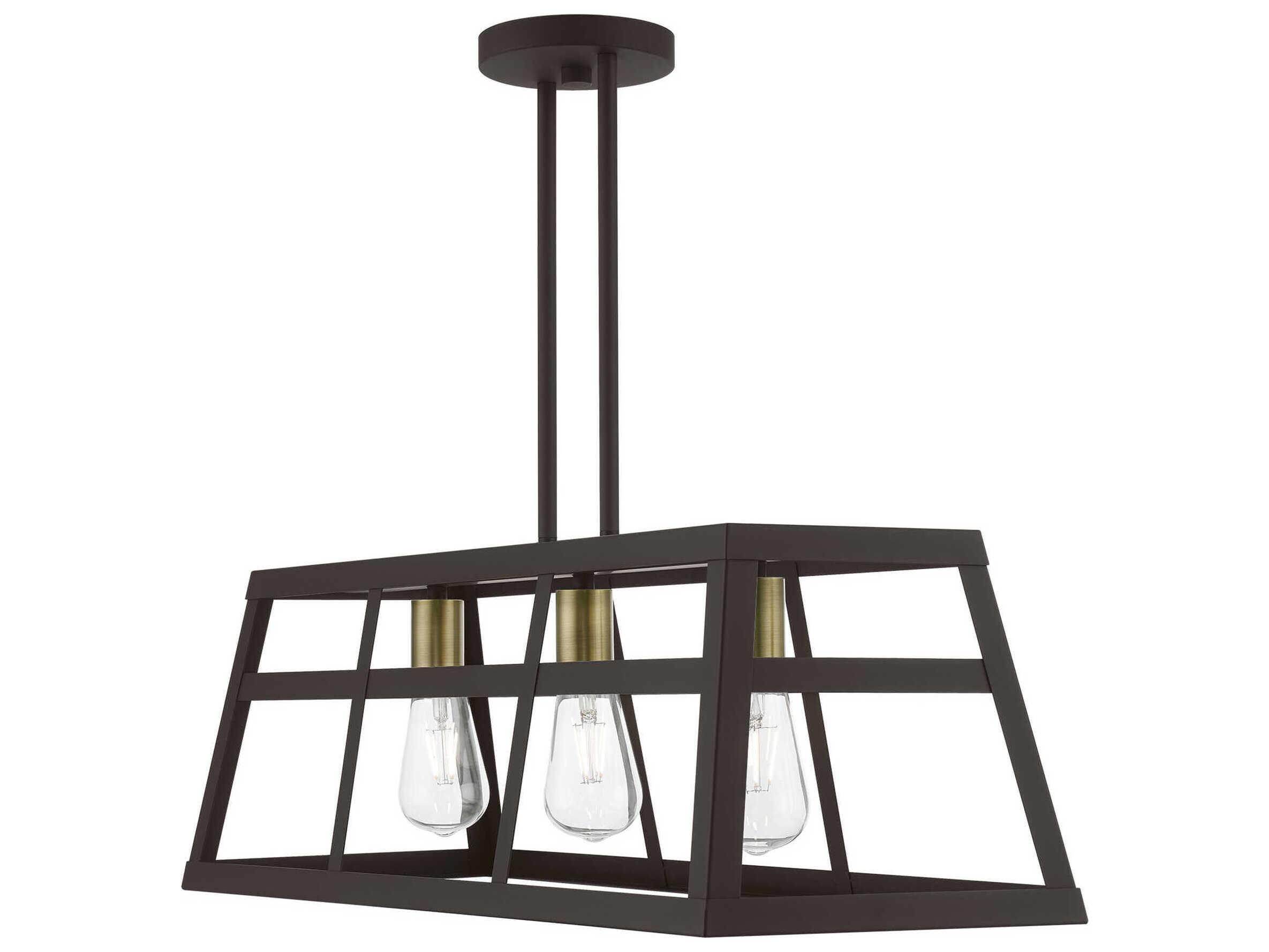 Livex Lighting Schofield 3-Light Bronze Antique Brass Geometric Linear Island Pendant