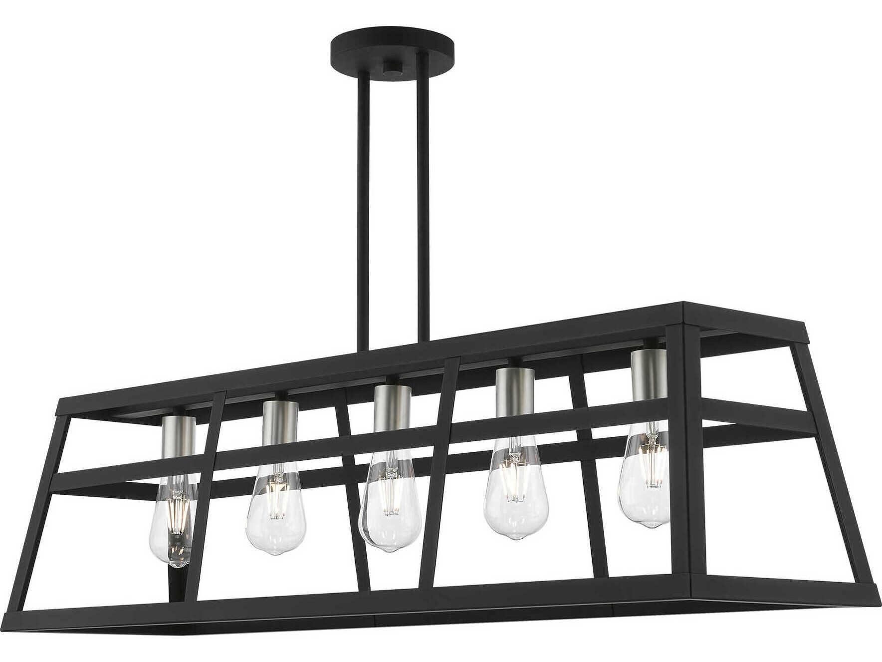 Livex Lighting Schofield 5-Light Black Brushed Nickel Geometric Linear Island Pendant