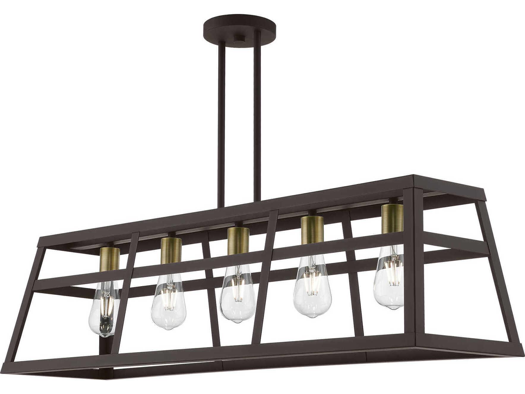 Livex Lighting Schofield 5-Light Bronze Antique Brass Geometric Linear Island Pendant