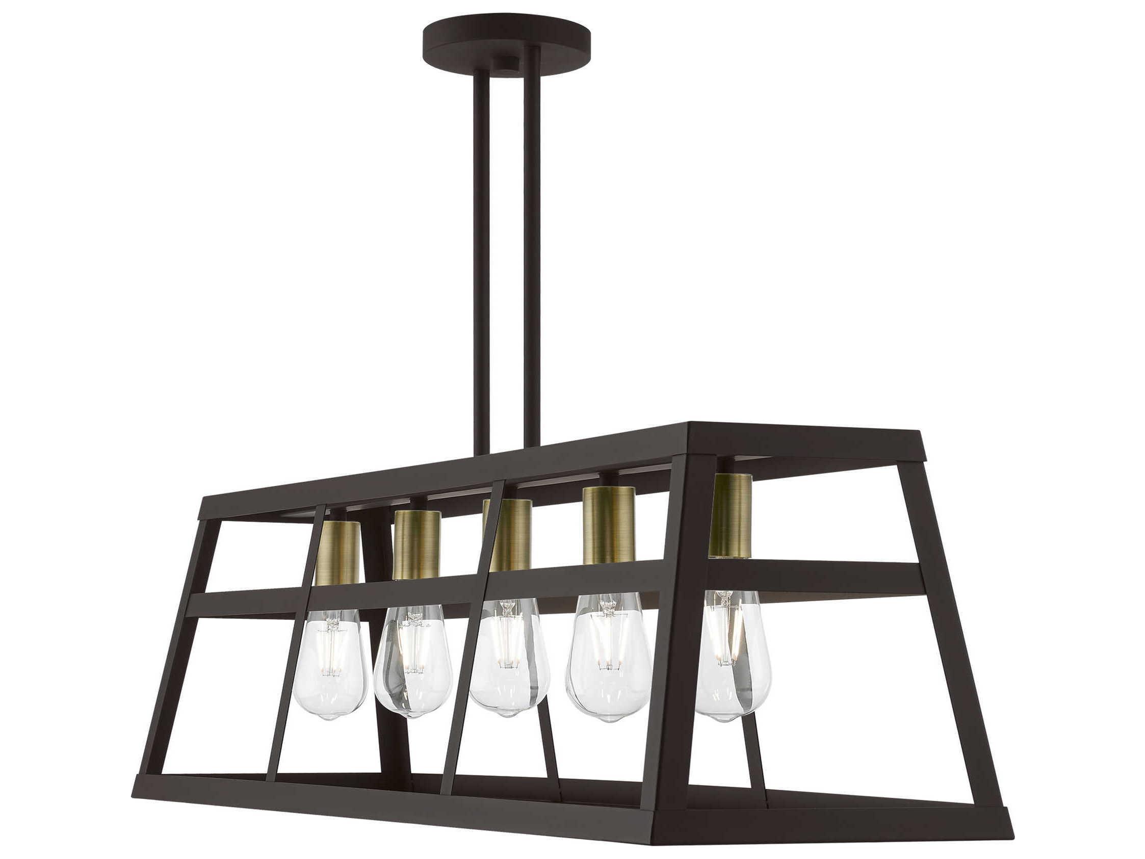 Livex Lighting Schofield 5-Light Bronze Antique Brass Geometric Linear Island Pendant