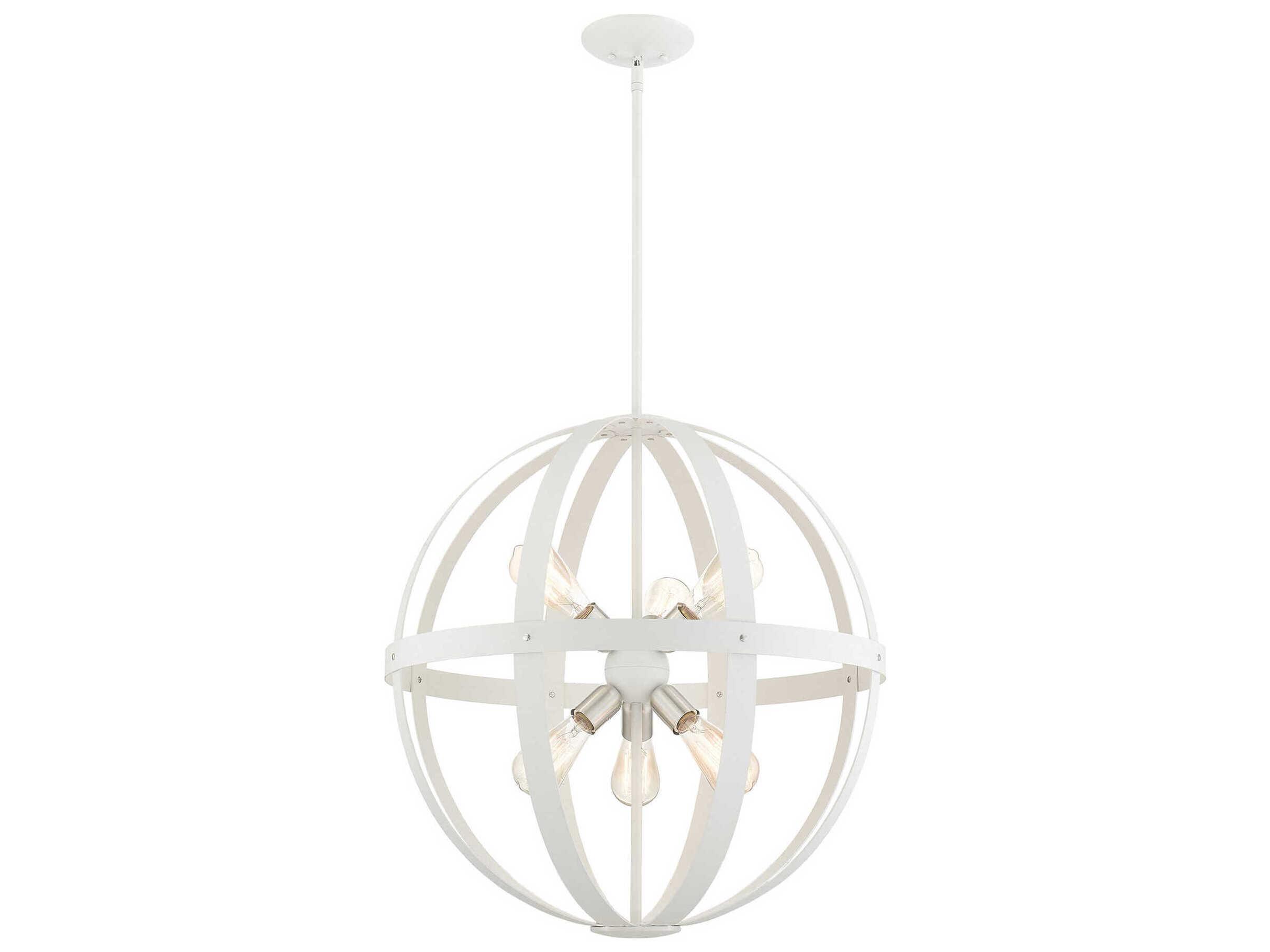 Livex Lighting Stoneridge 6-Light Textured White Brushed Nickel Globe Pendant