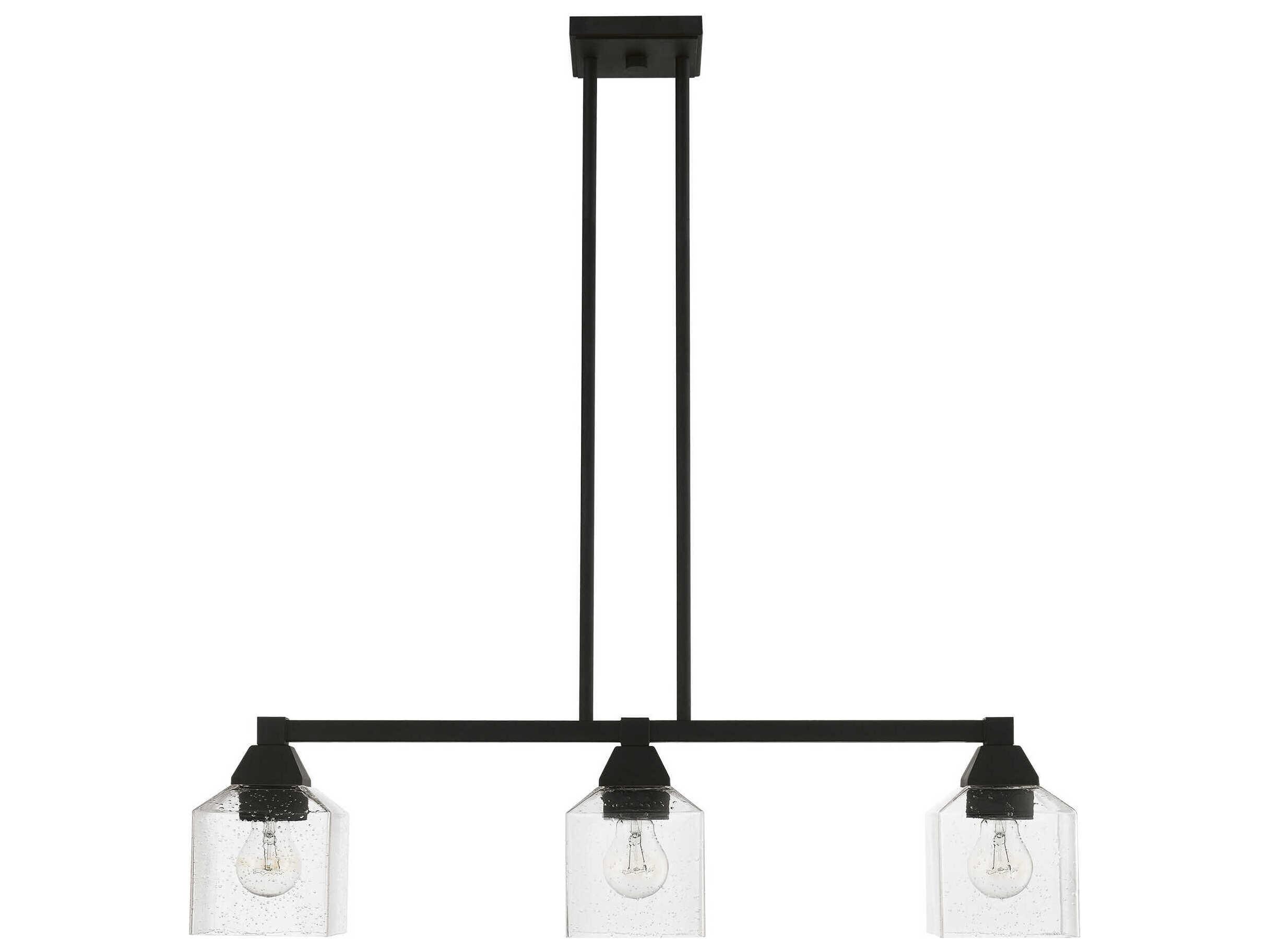 Livex Lighting Aragon 3-Light Black Glass Linear Island Pendant