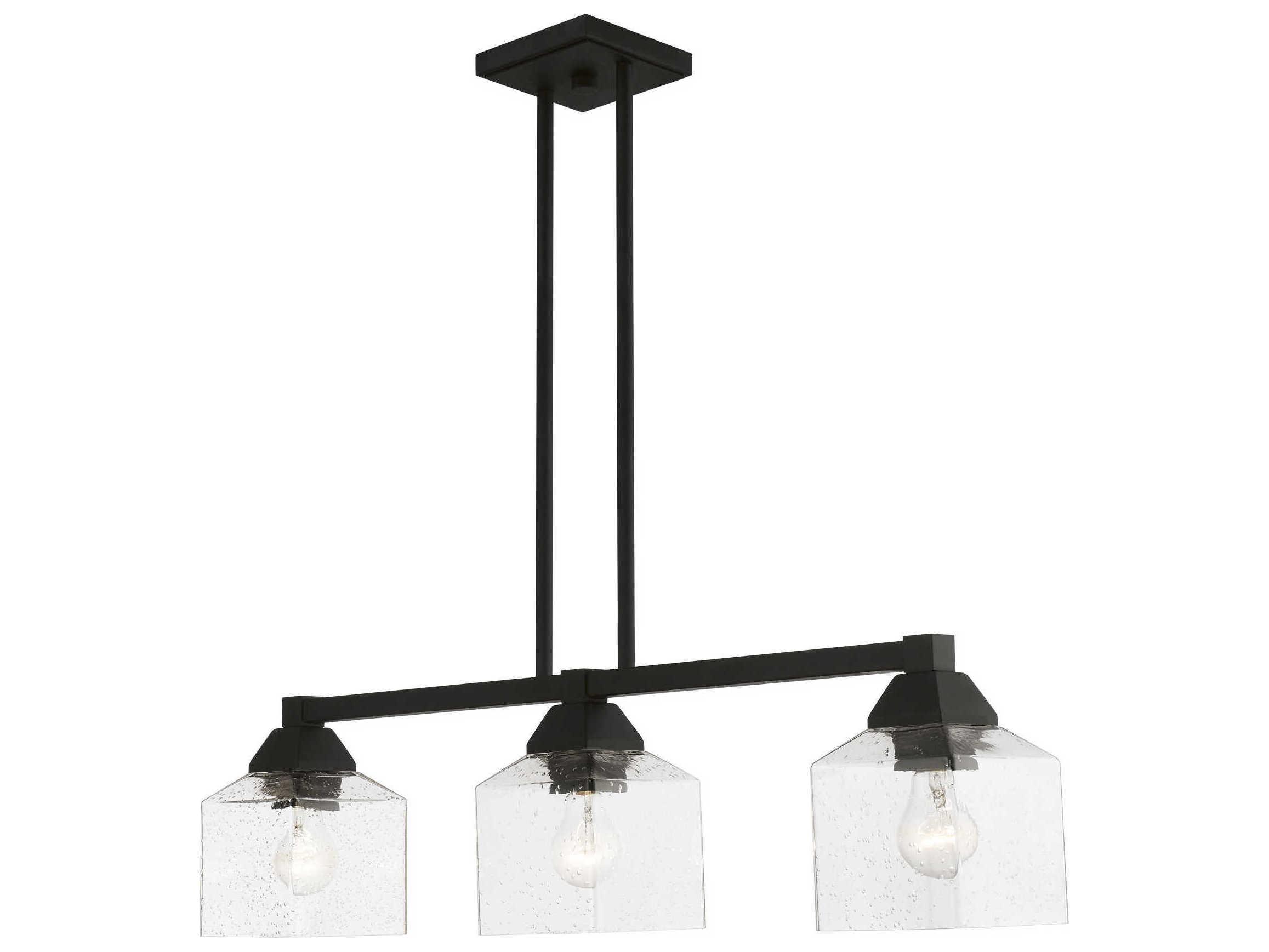 Livex Lighting Aragon 3-Light Black Glass Linear Island Pendant