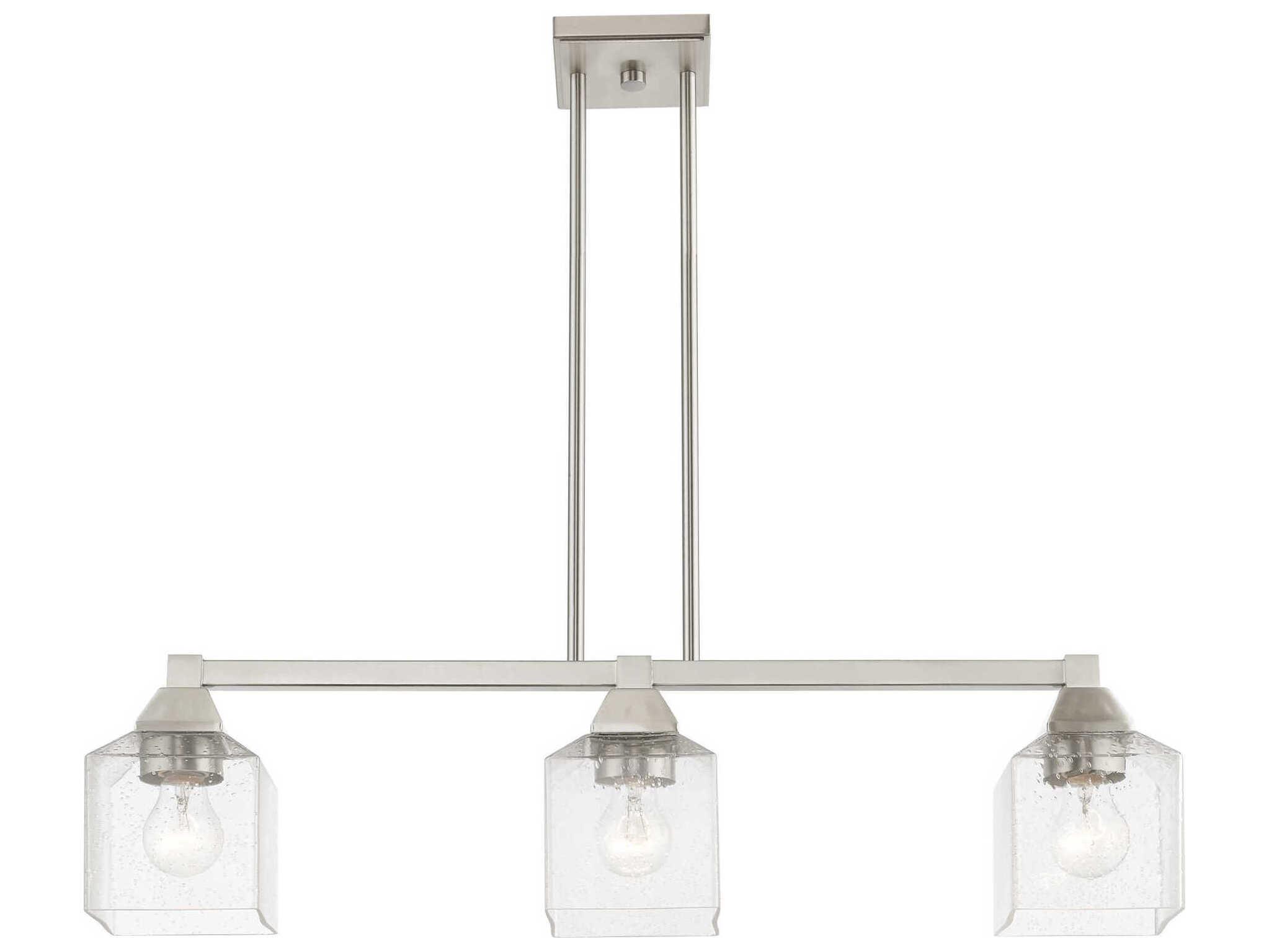 Livex Lighting Aragon 3-Light Brushed Nickel Glass Linear Island Pendant