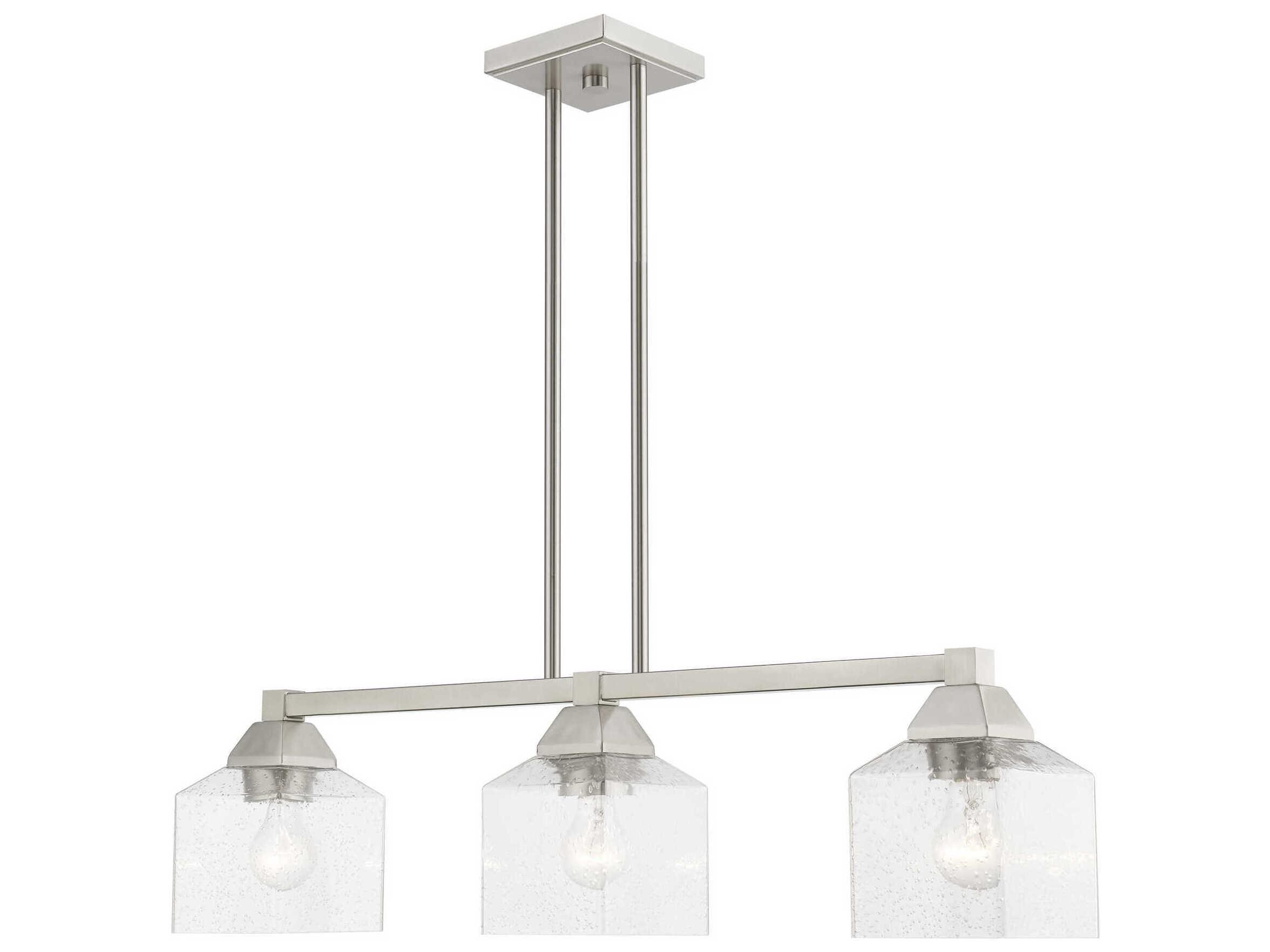 Livex Lighting Aragon 3-Light Brushed Nickel Glass Linear Island Pendant