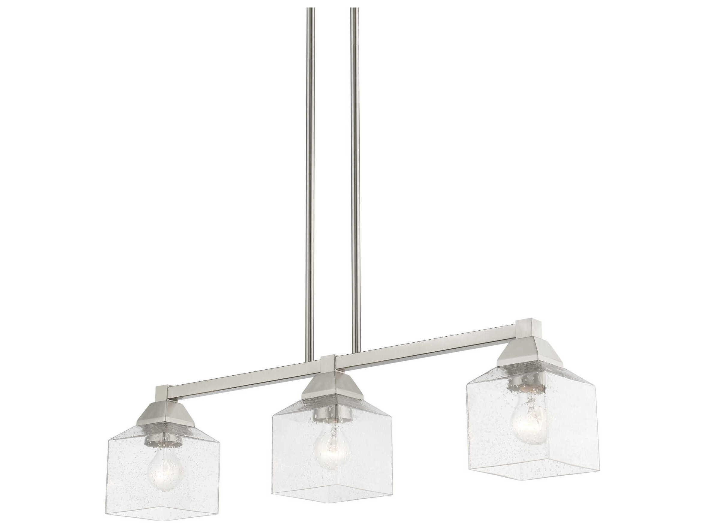 Livex Lighting Aragon 3-Light Brushed Nickel Glass Linear Island Pendant