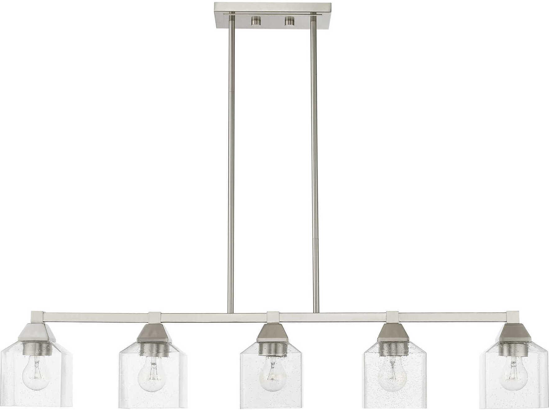 Livex Lighting Aragon 5-Light Brushed Nickel Glass Linear Island Pendant