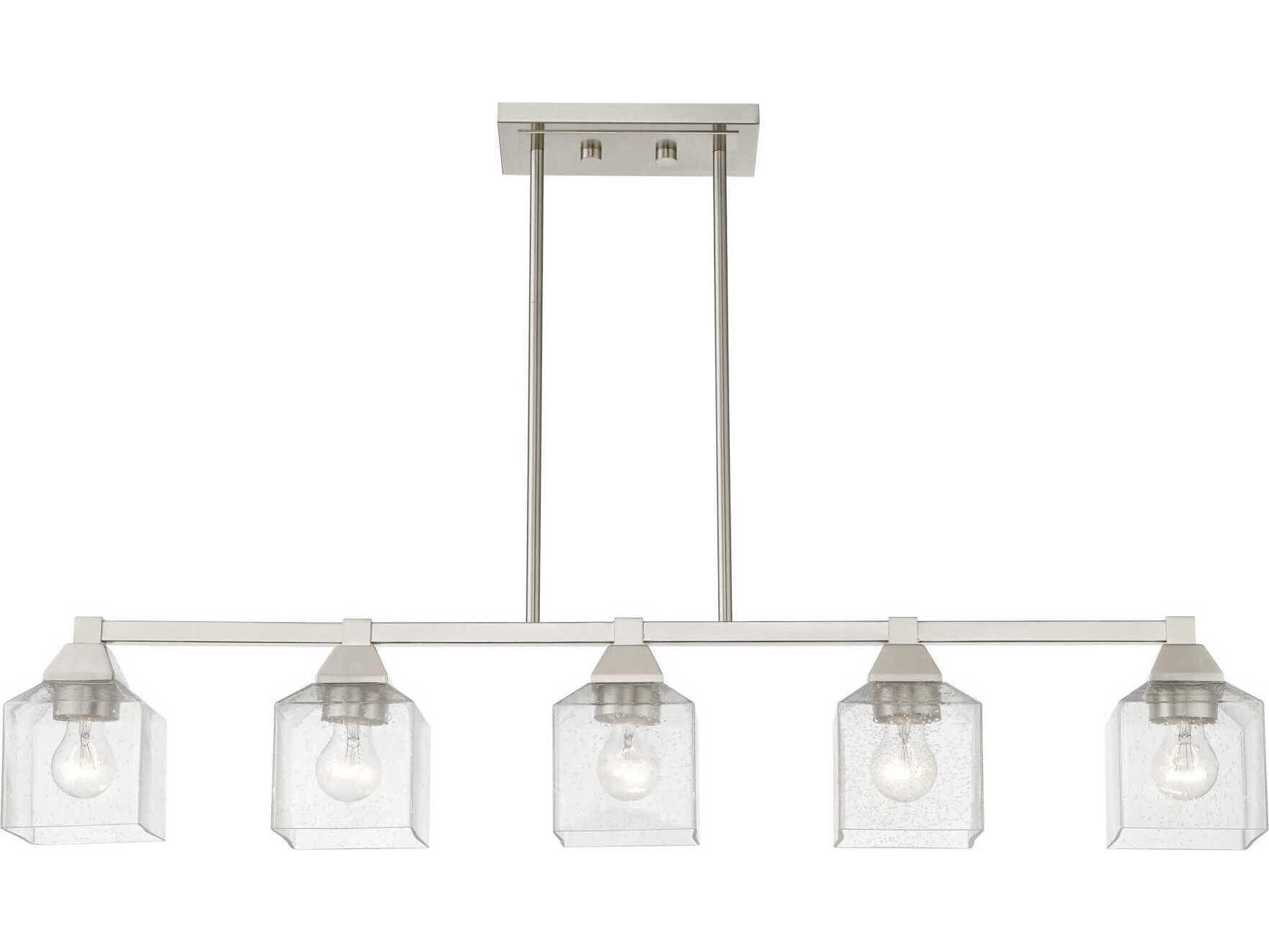 Livex Lighting Aragon 5-Light Brushed Nickel Glass Linear Island Pendant