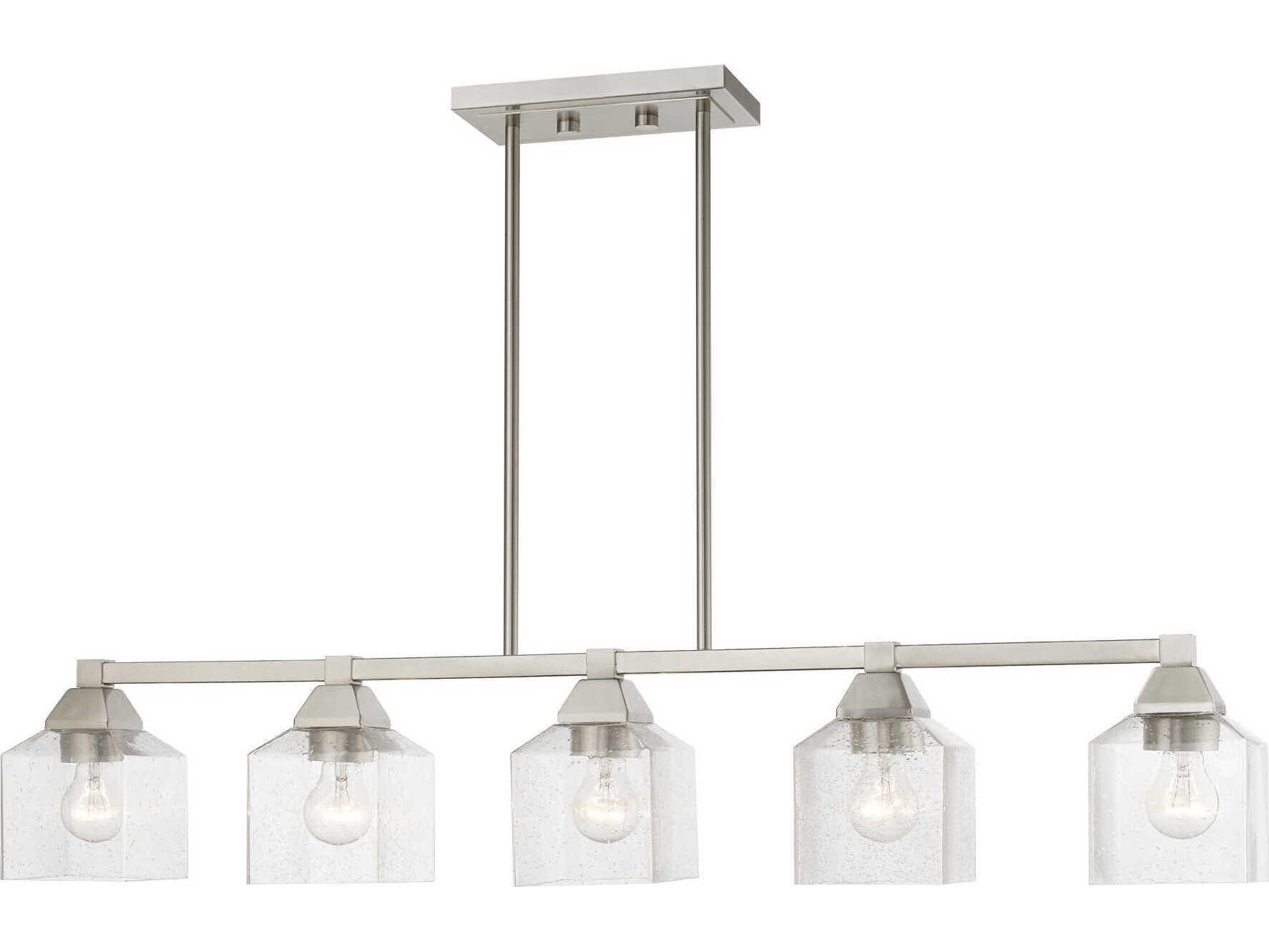 Livex Lighting Aragon 5-Light Brushed Nickel Glass Linear Island Pendant