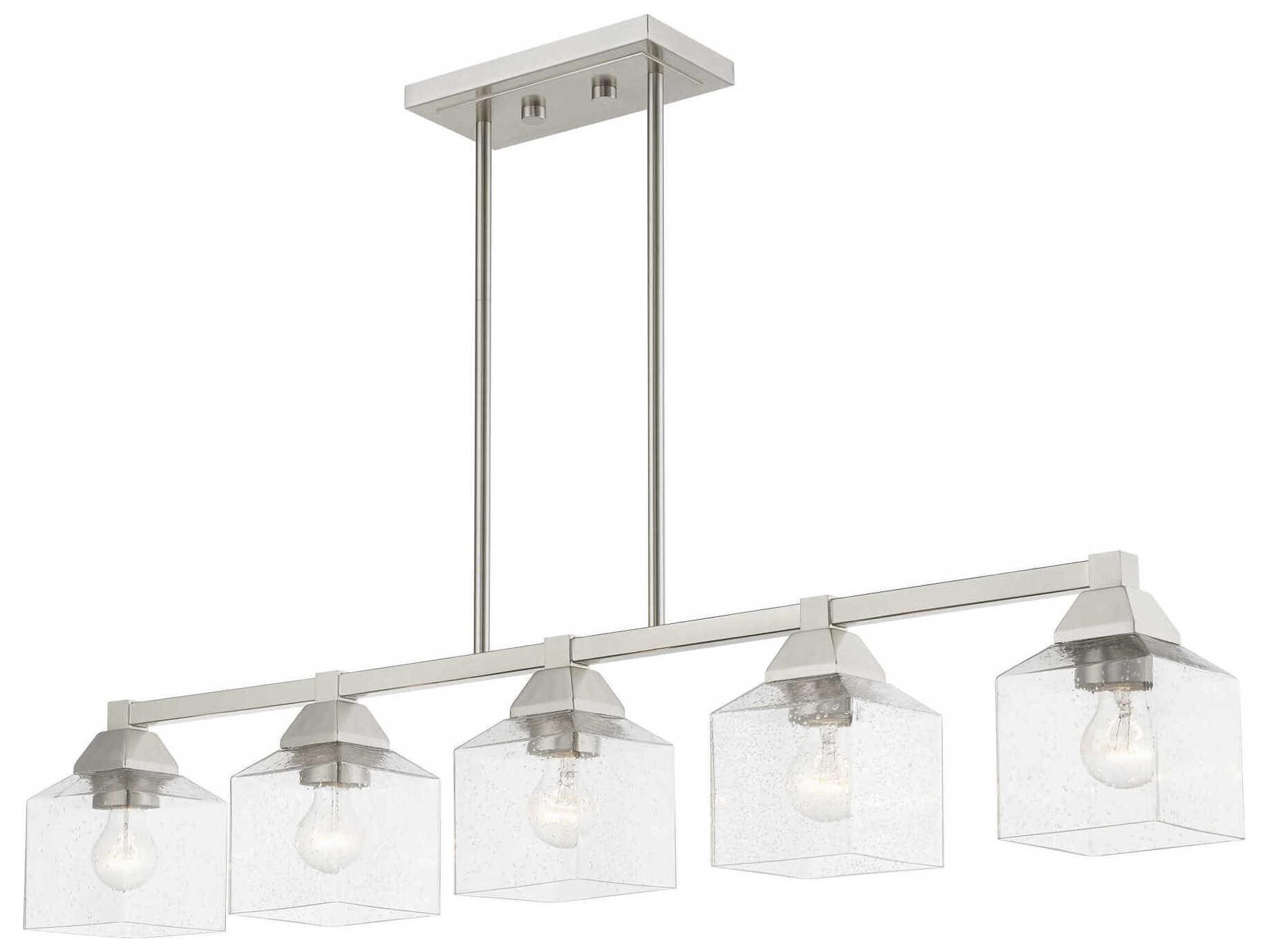 Livex Lighting Aragon 5-Light Brushed Nickel Glass Linear Island Pendant