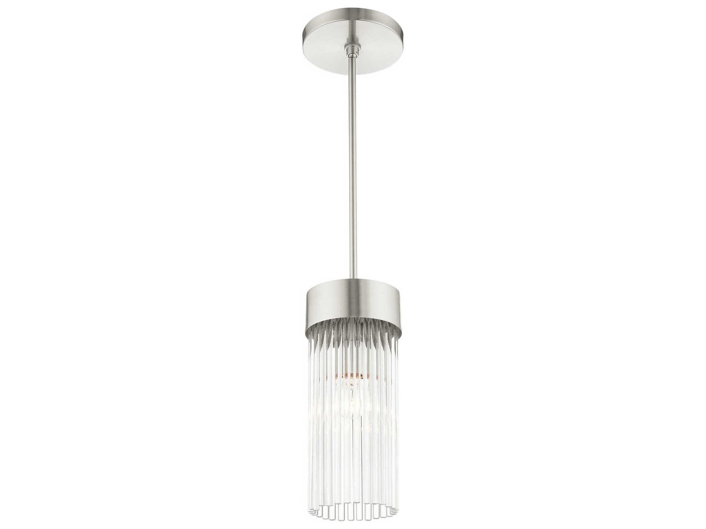 Livex Lighting Norwich 1-Light Brushed Nickel Crystal Cylinder Mini Pendant