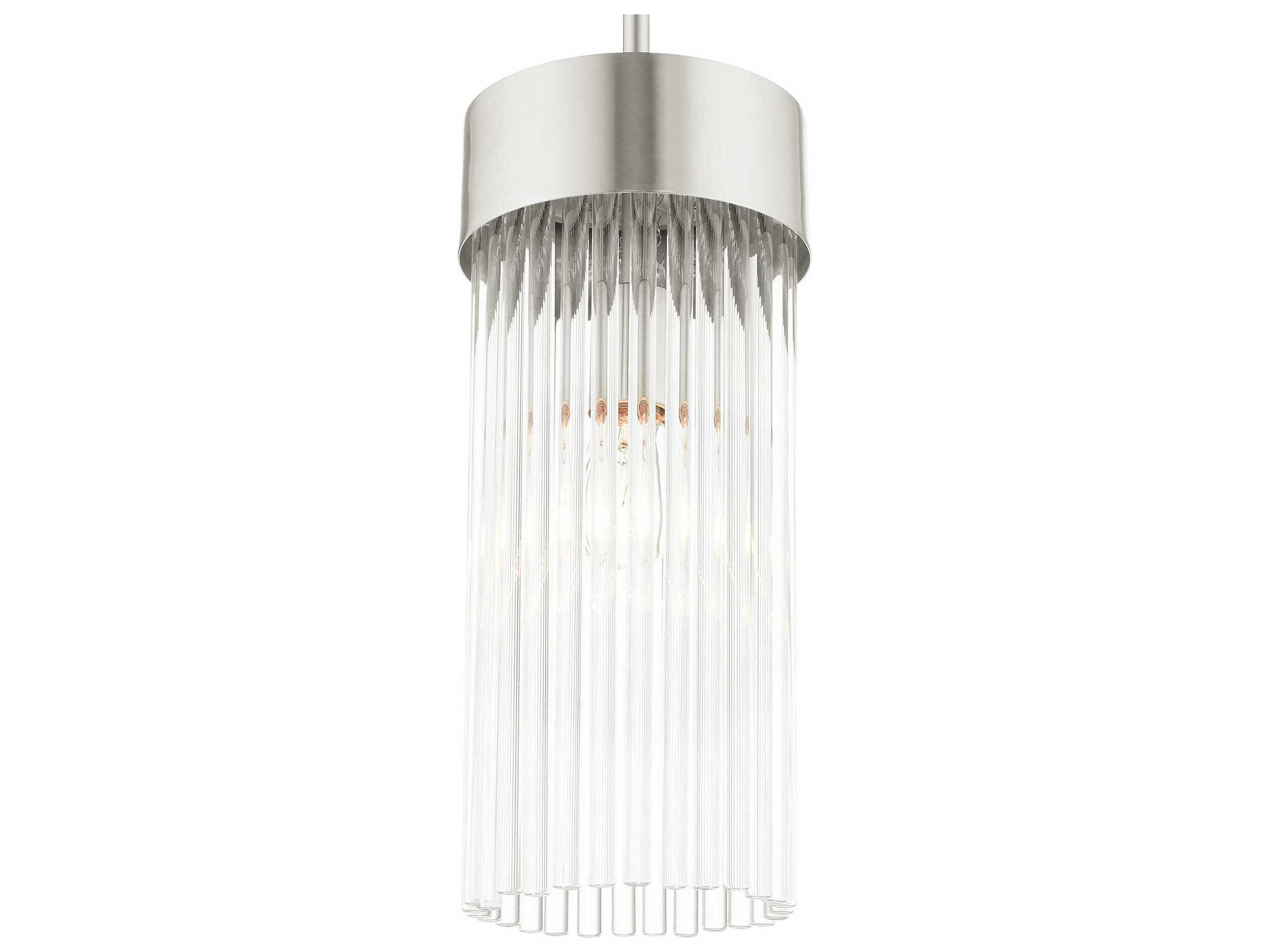 Livex Lighting Norwich 1-Light Brushed Nickel Crystal Cylinder Mini Pendant