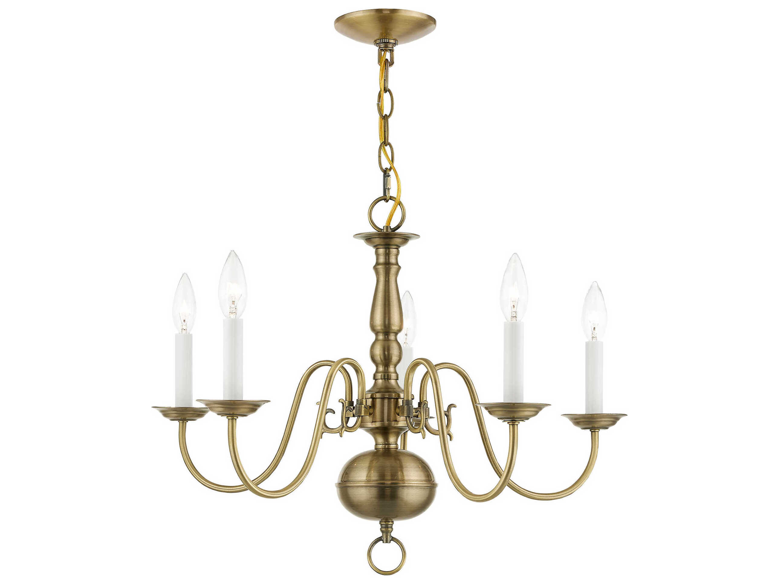 Livex Lighting Williamsburgh 5-Light Antique Brass Candelabra Chandelier