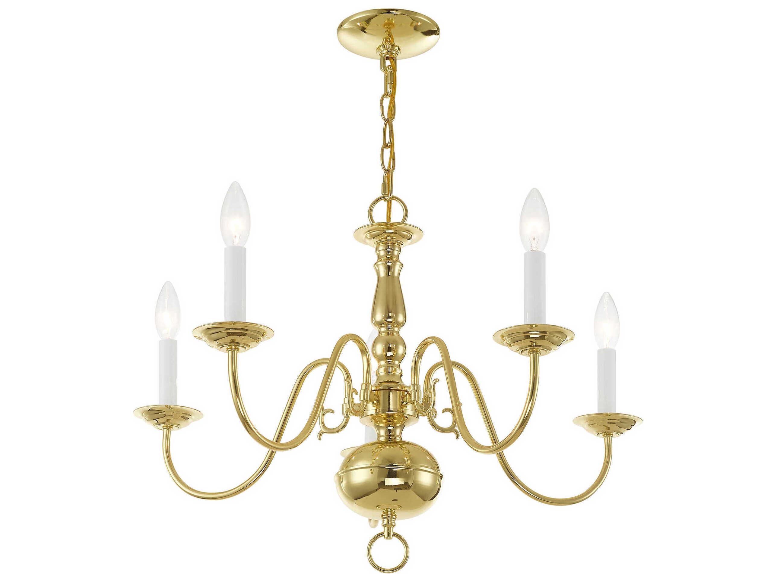 Livex Lighting Williamsburgh 5-Light Polished Brass Candelabra Chandelier