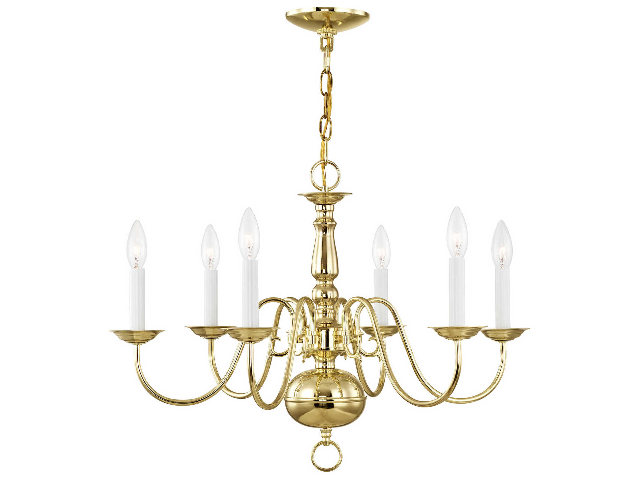 Livex Lighting Williamsburgh 6-Light Polished Brass Candelabra Chandelier