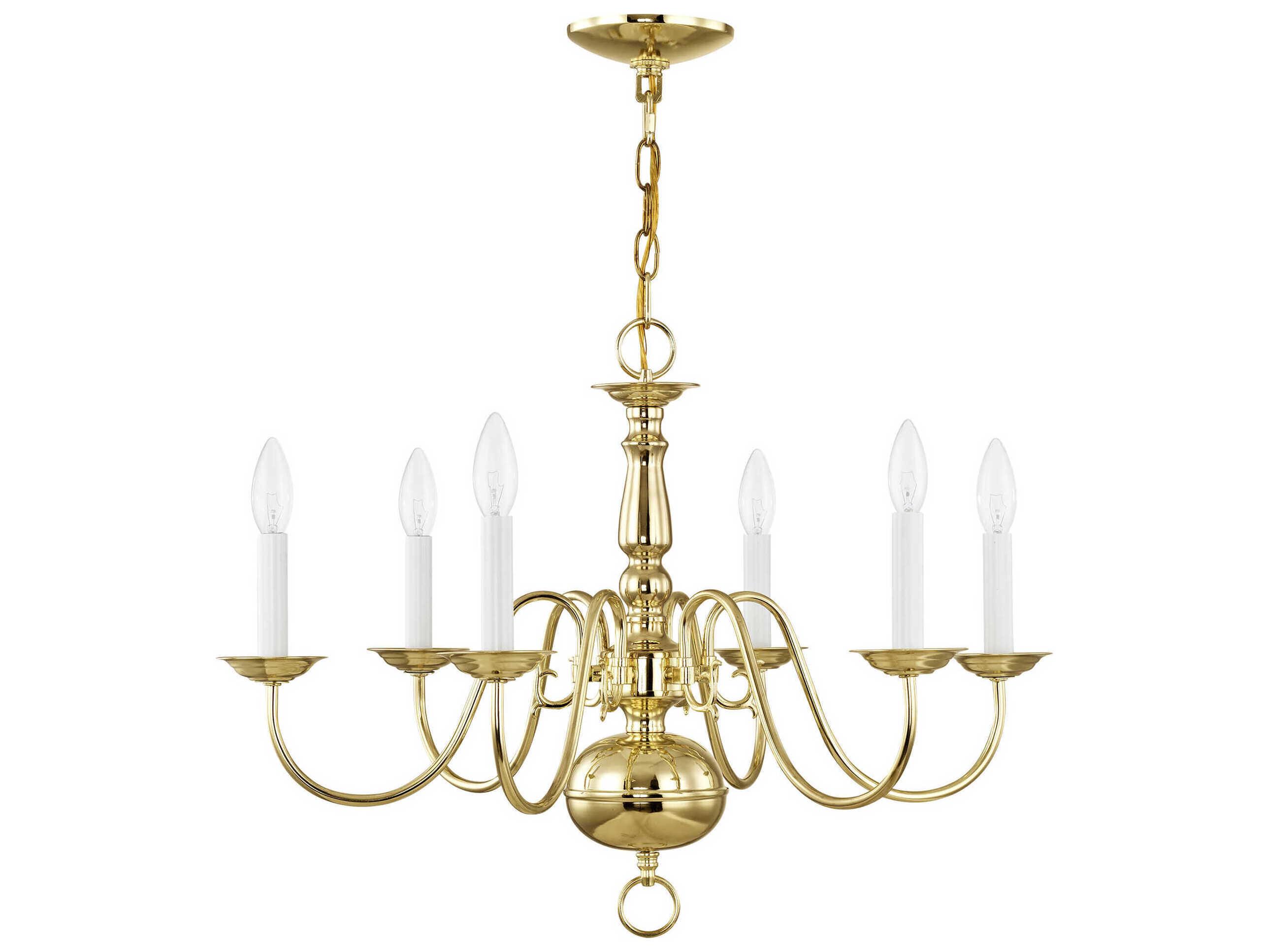 Livex Lighting Williamsburgh 6-Light Polished Brass Candelabra Chandelier