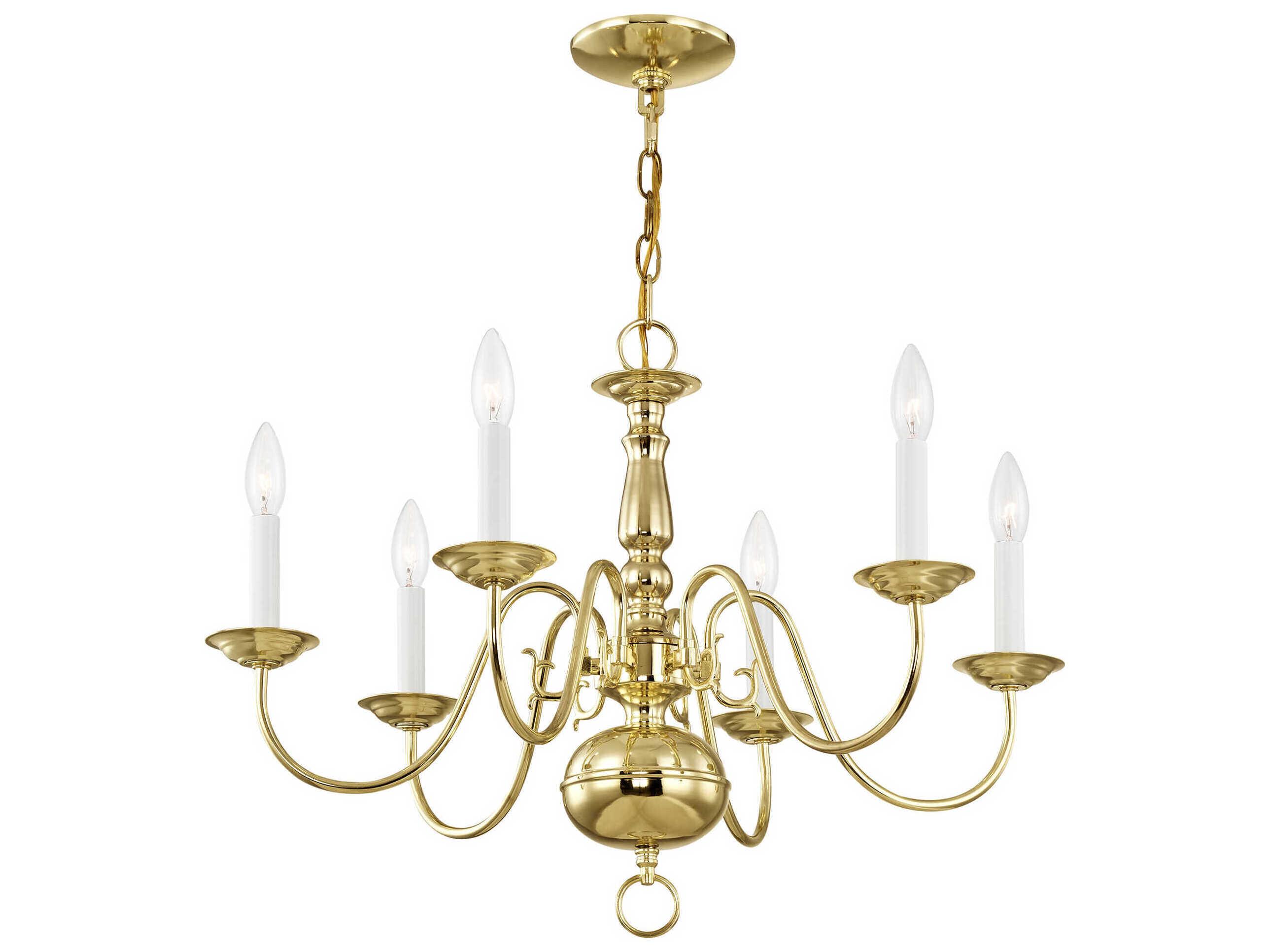 Livex Lighting Williamsburgh 6-Light Polished Brass Candelabra Chandelier
