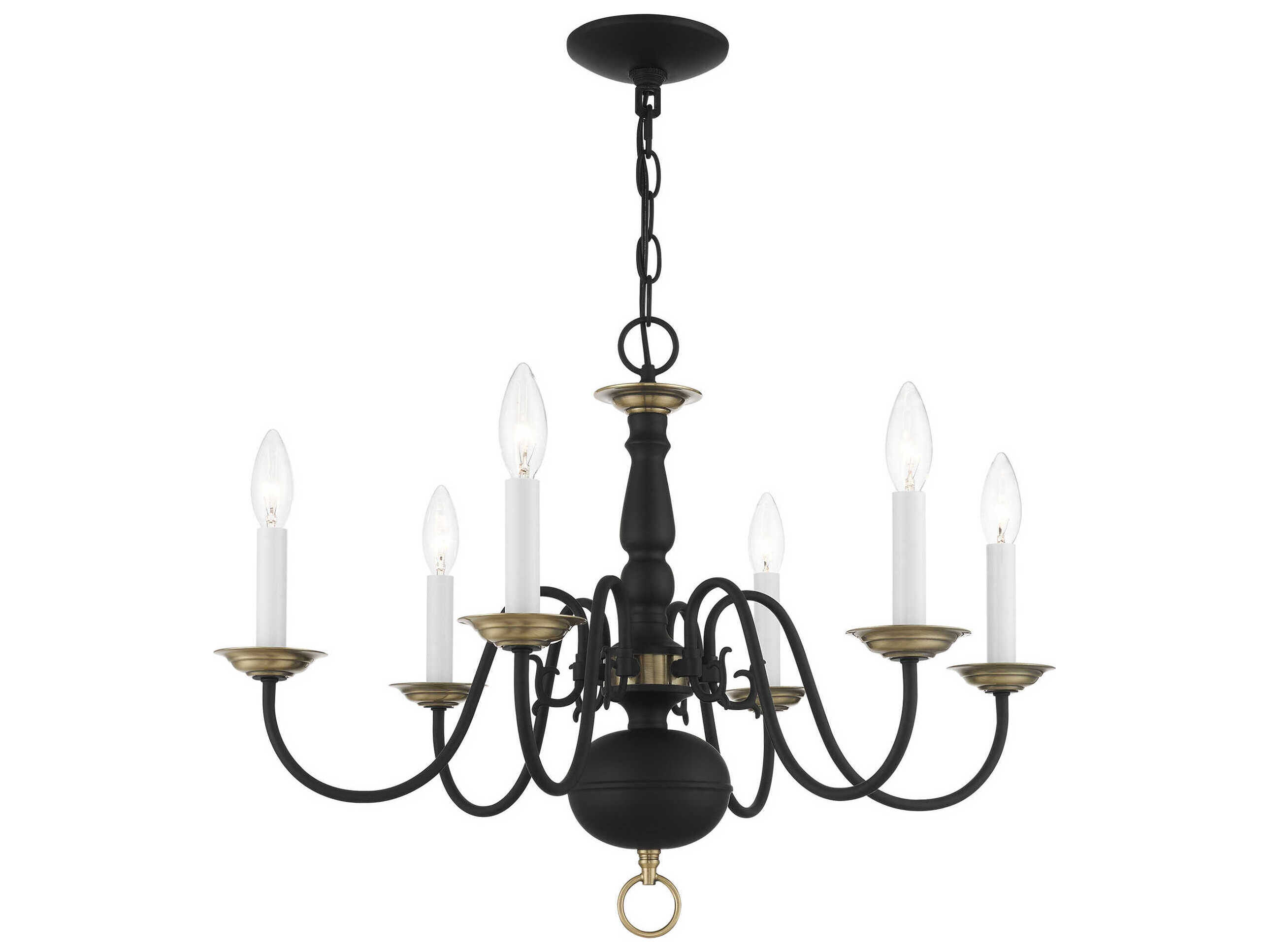 Livex Lighting Williamsburgh 6-Light Black Antique Brass Candelabra Chandelier