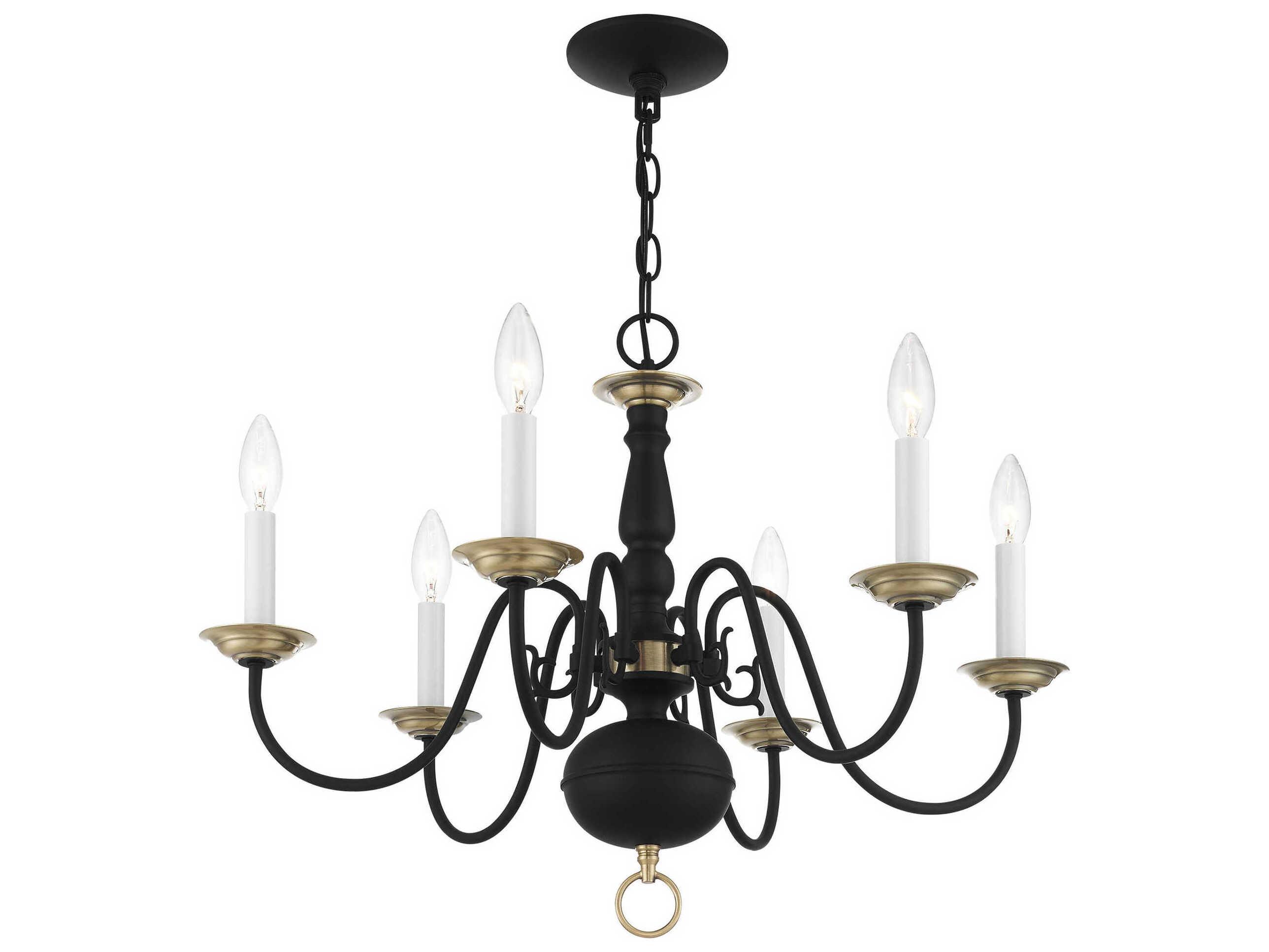 Livex Lighting Williamsburgh 6-Light Black Antique Brass Candelabra Chandelier