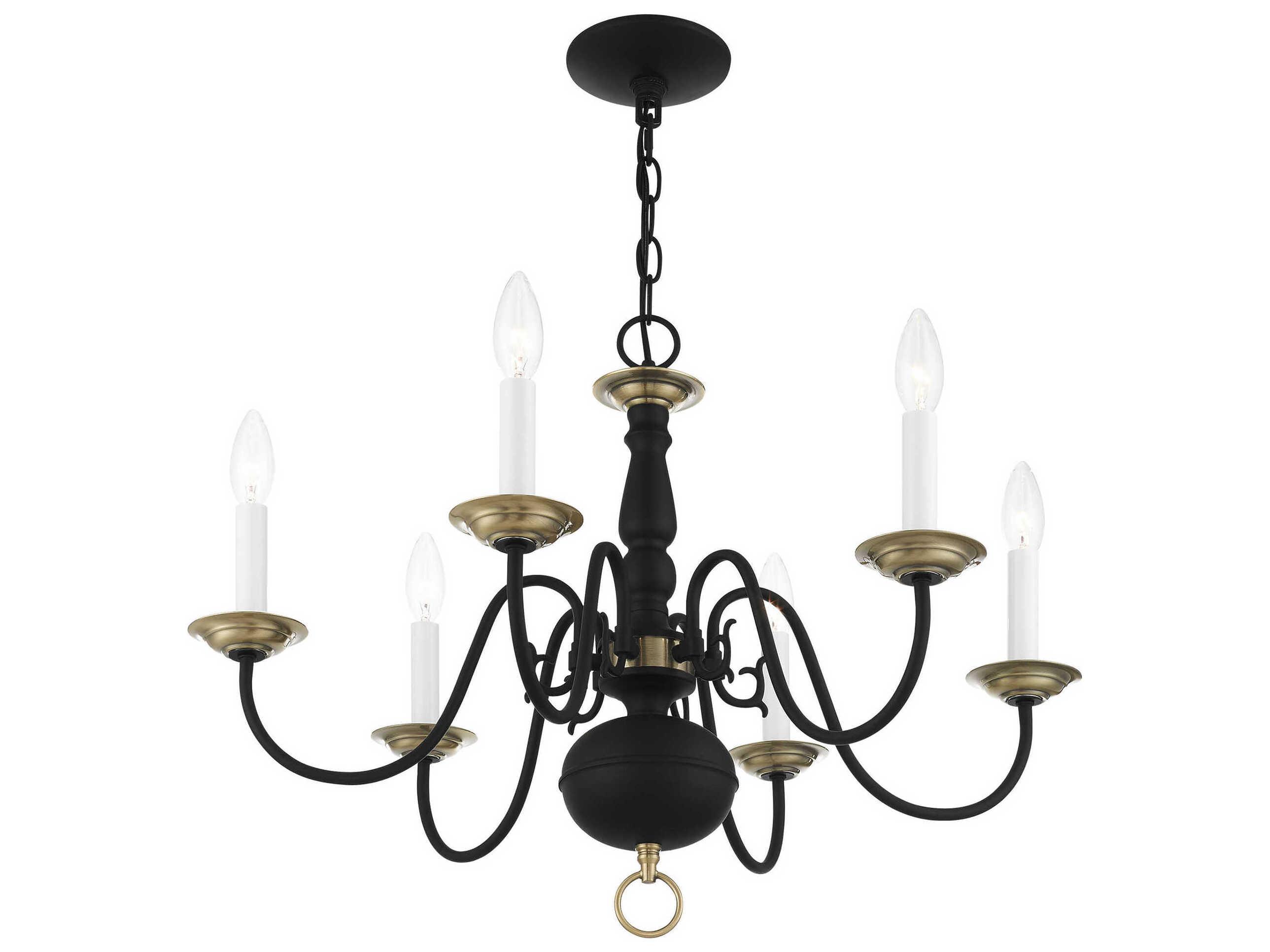 Livex Lighting Williamsburgh 6-Light Black Antique Brass Candelabra Chandelier