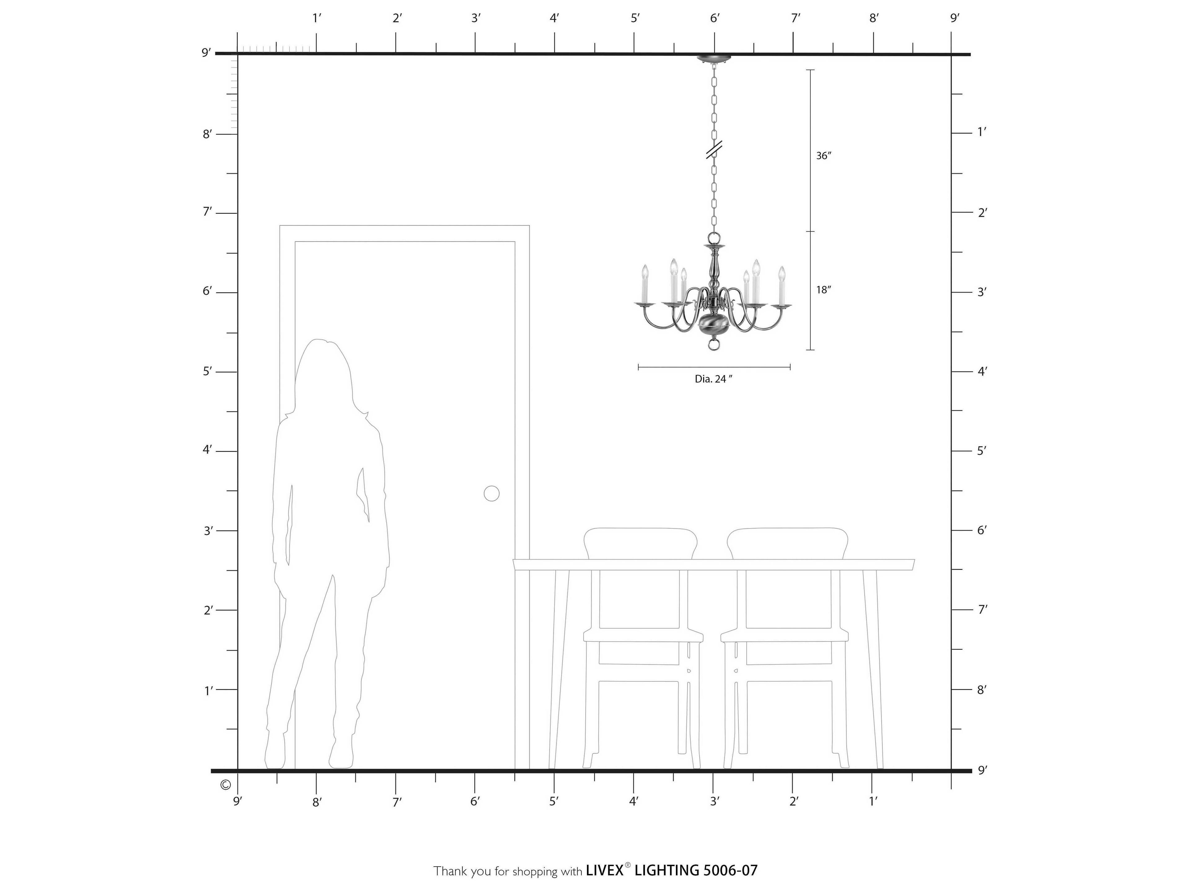 Livex Lighting Williamsburgh 6-Light Bronze Candelabra Chandelier