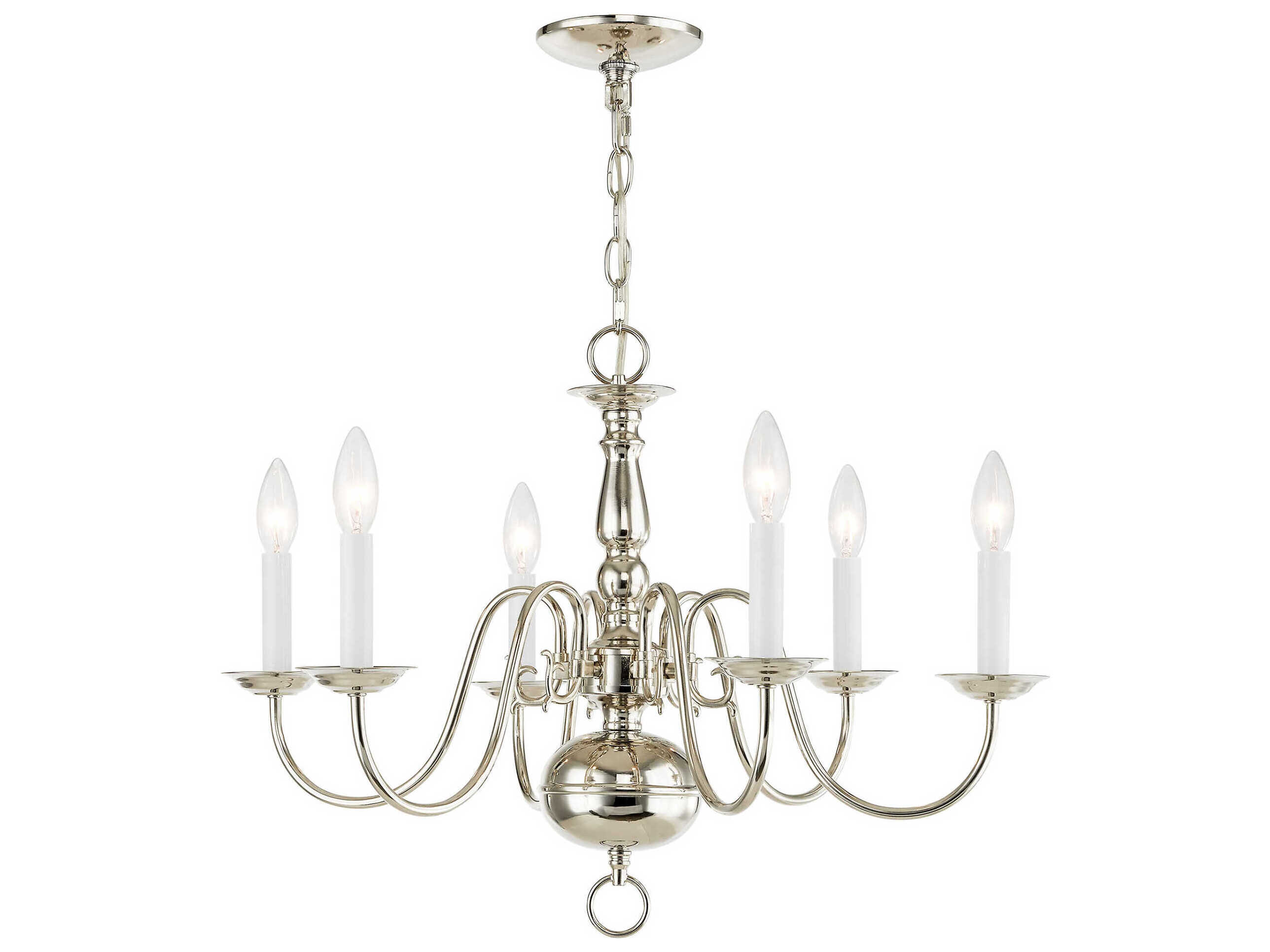 Livex Lighting Williamsburgh 6-Light Polished Nickel Candelabra Chandelier