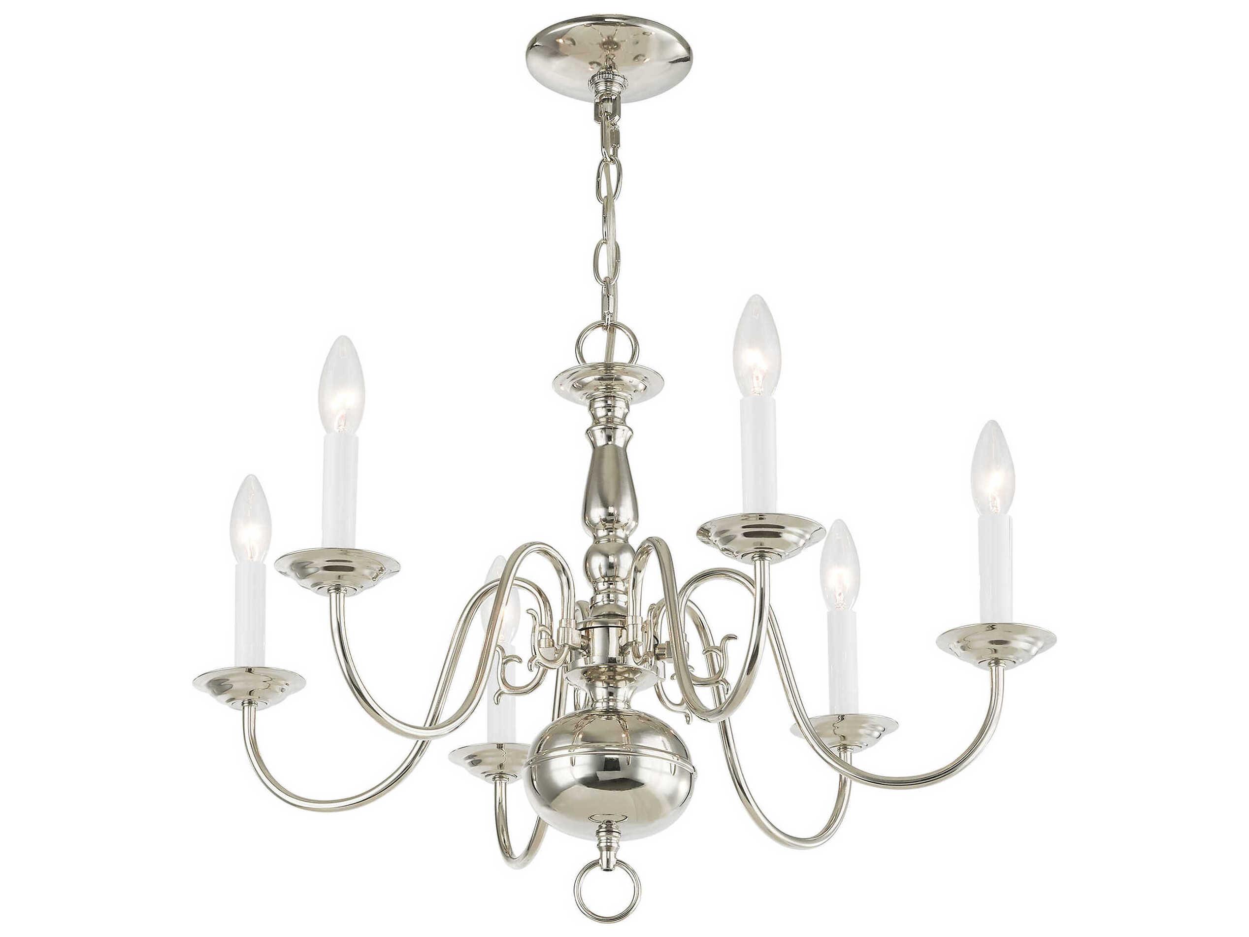 Livex Lighting Williamsburgh 6-Light Polished Nickel Candelabra Chandelier