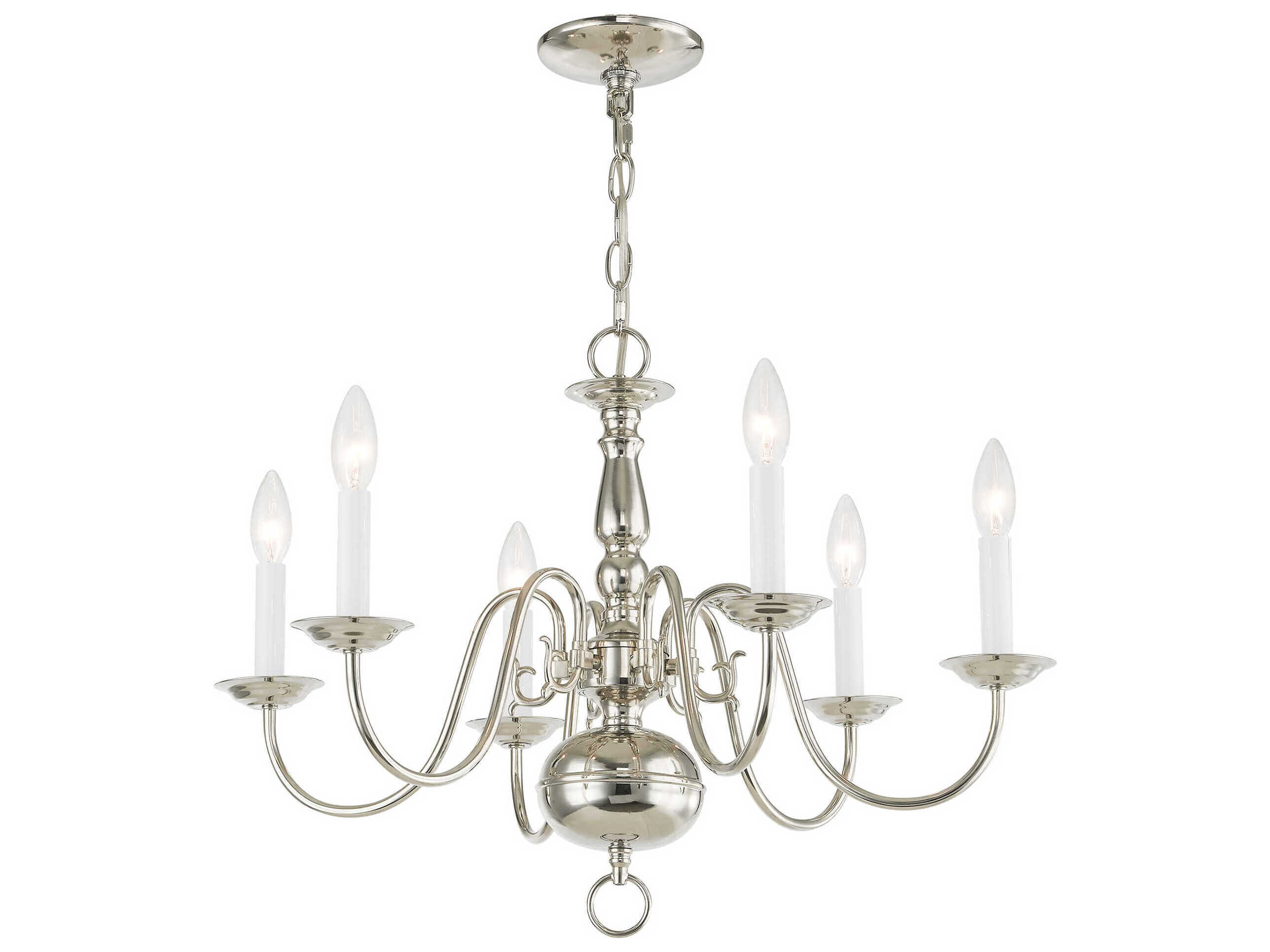 Livex Lighting Williamsburgh 6-Light Polished Nickel Candelabra Chandelier