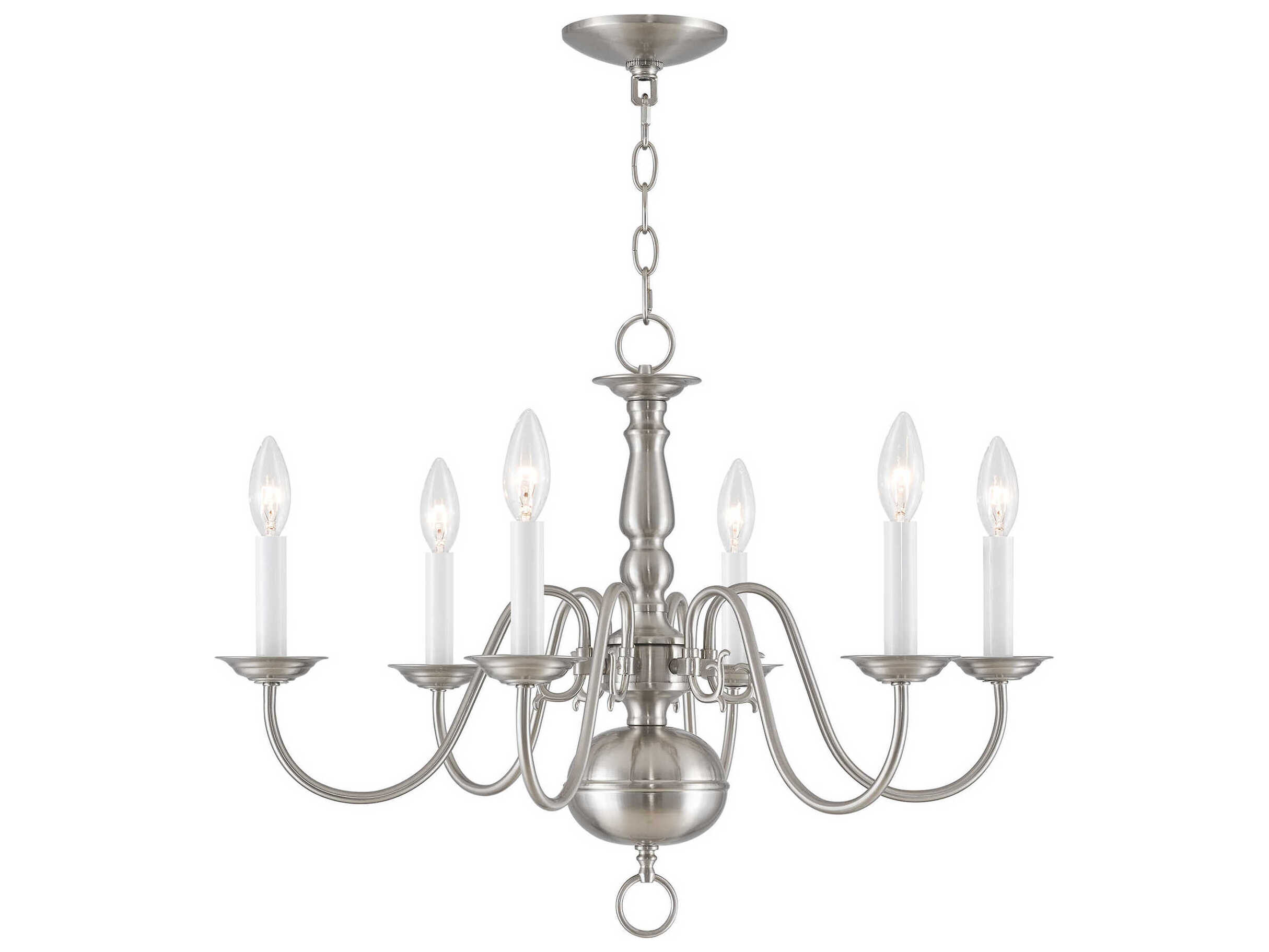 Livex Lighting Williamsburgh 6-Light Brushed Nickel Candelabra Chandelier