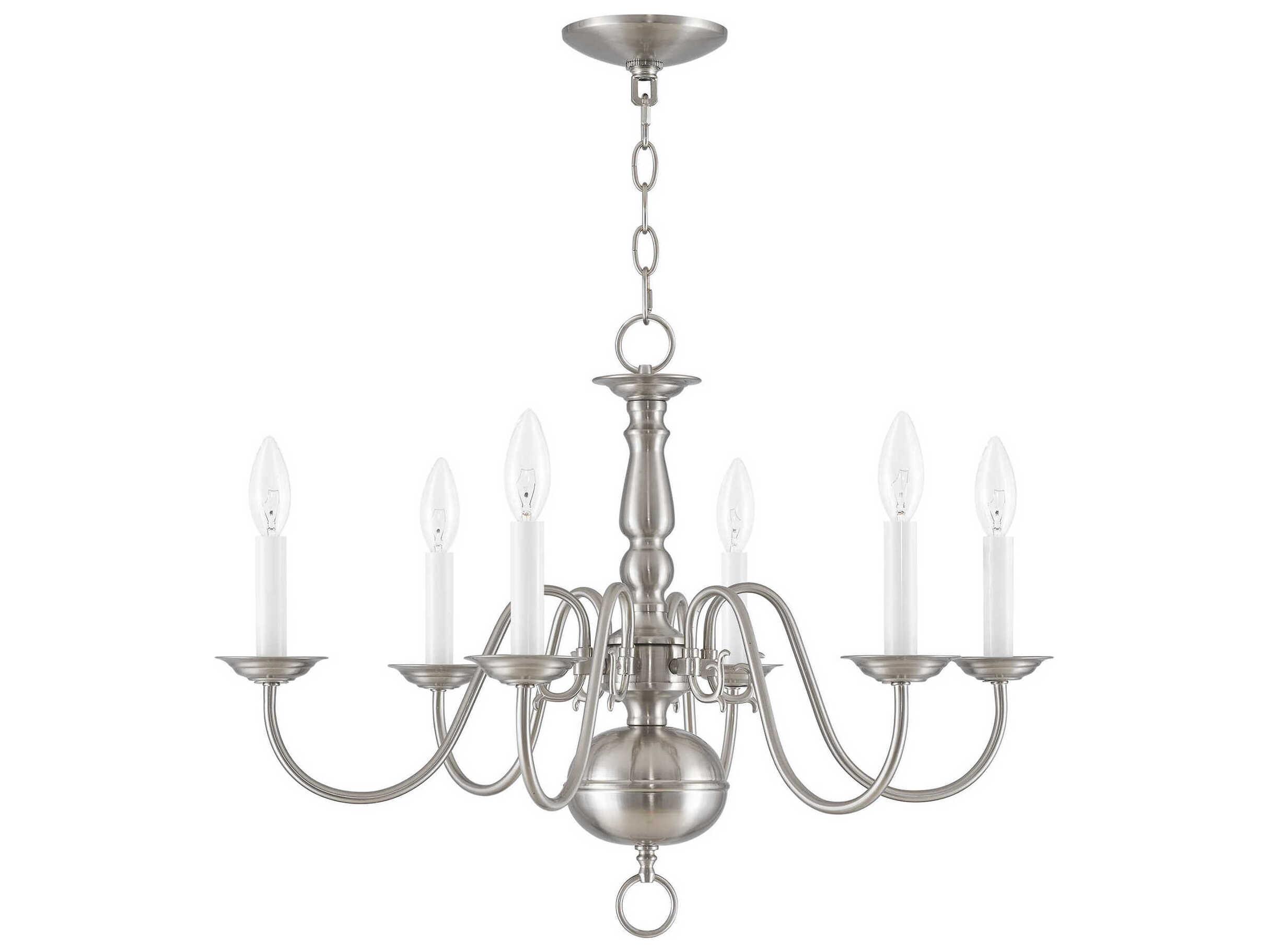 Livex Lighting Williamsburgh 6-Light Brushed Nickel Candelabra Chandelier