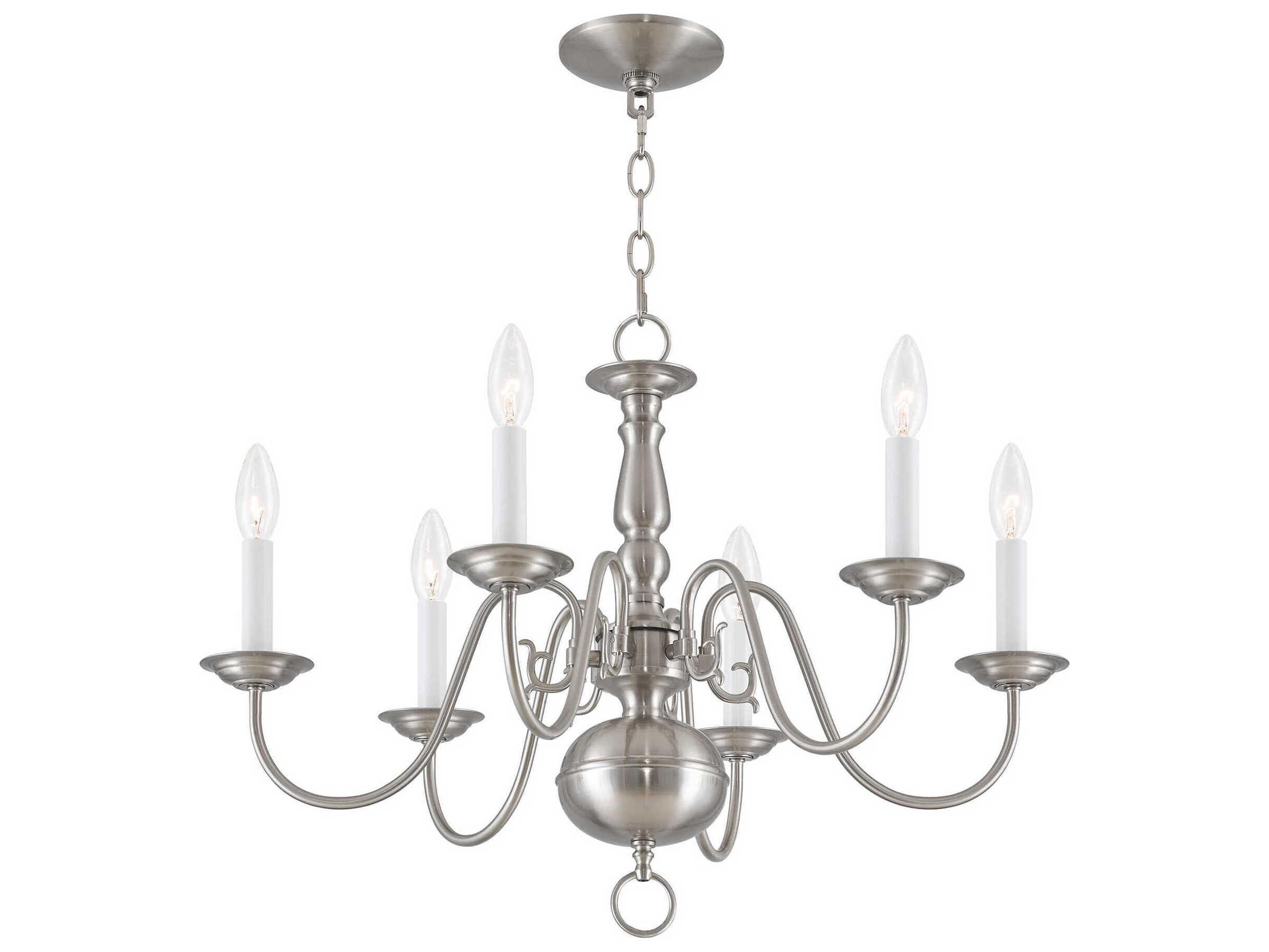 Livex Lighting Williamsburgh 6-Light Brushed Nickel Candelabra Chandelier