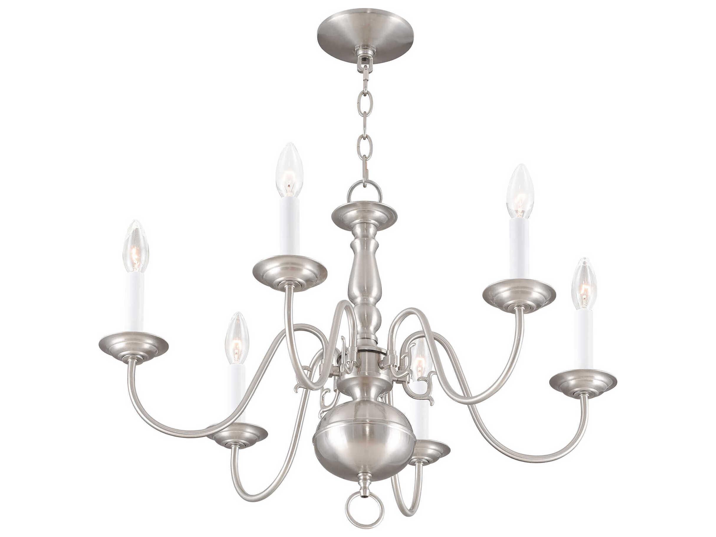 Livex Lighting Williamsburgh 6-Light Brushed Nickel Candelabra Chandelier